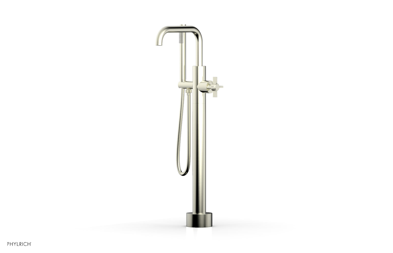 BASIC Low Floor Mount Tub Filler with Cross Handle and Hand Shower - D132 45 03 - Perfect for Modern Bathroom Renovations and Spa-Like Shower Experiences