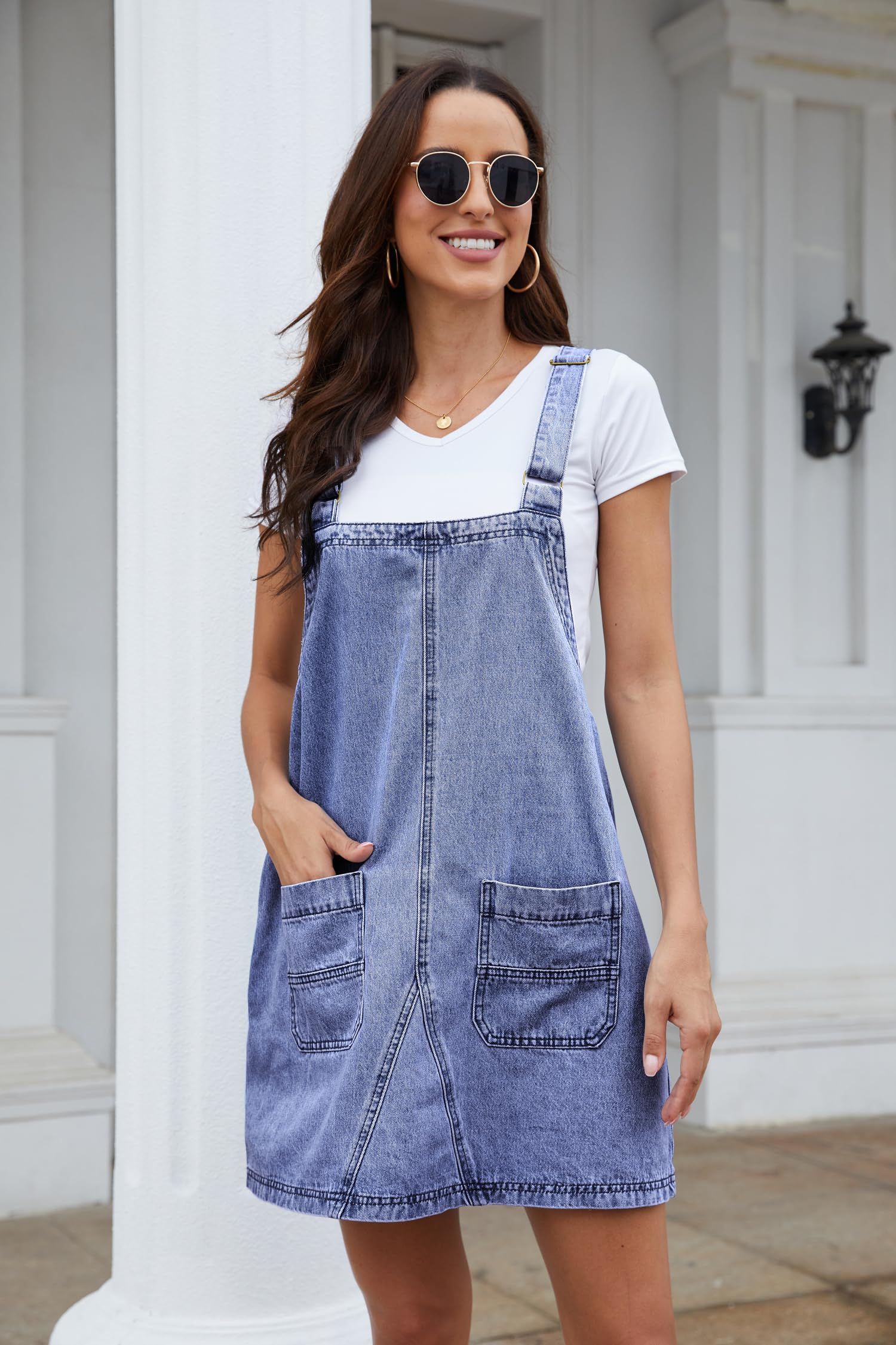 Women's Denim Overalls Dress - Casual Summer Romper with Adjustable Straps for Outings