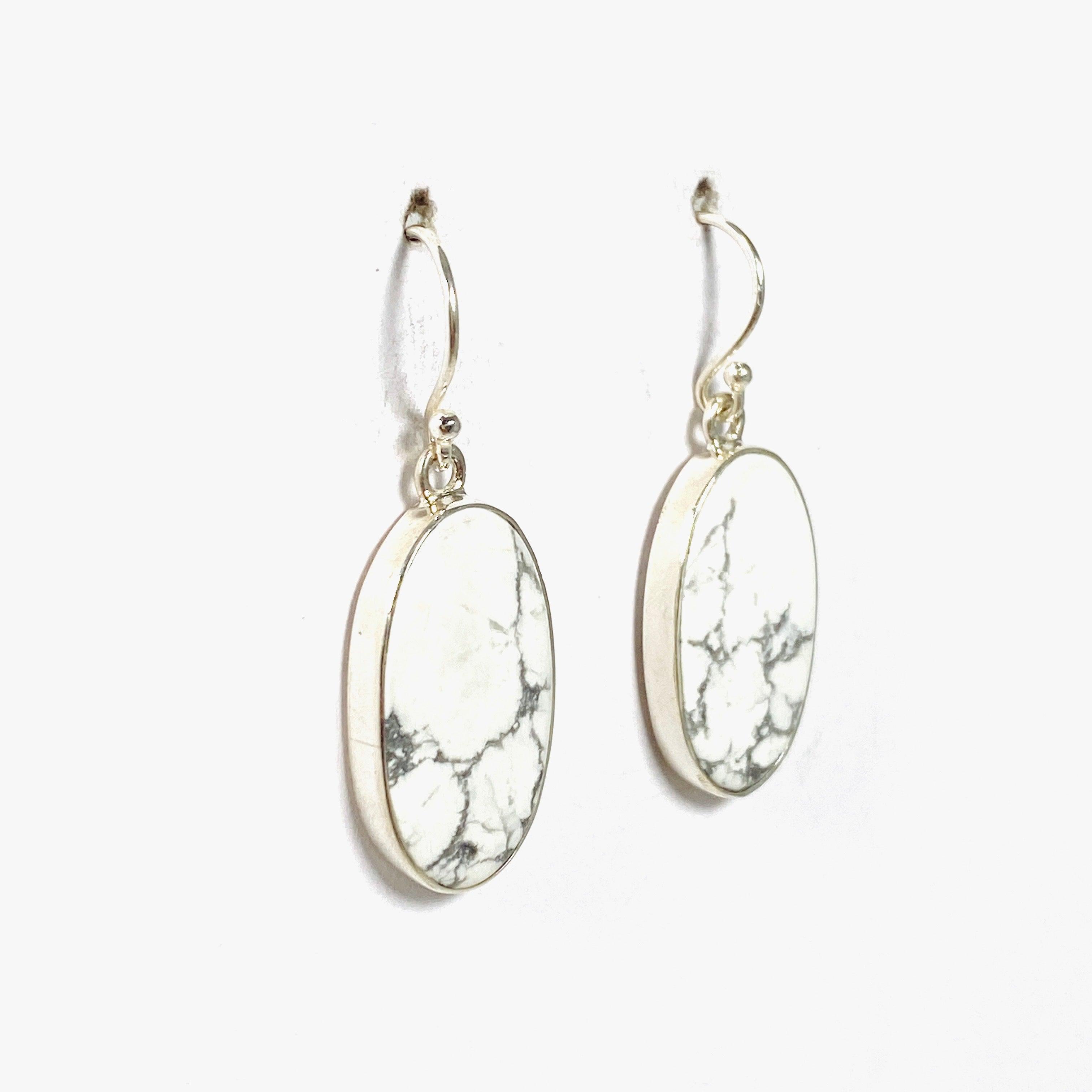 Howlite Oval Earrings for Women - Natural Stone Dangle Earrings with Sterling Silver Hooks - Boho Chic Jewelry for Everyday Wear & Special Occasions