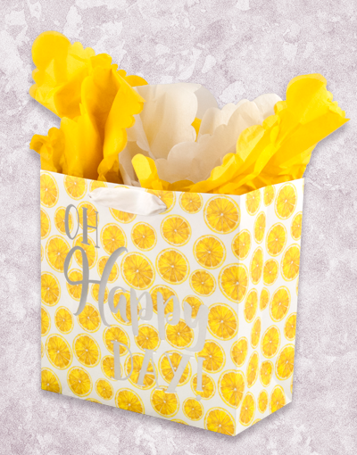 Happy Day Lemons Medium Square Gift Bags - 20 Pack Lemon Printed Party Favor Bags for Baby Shower, Birthday, Wedding & Special Occasions