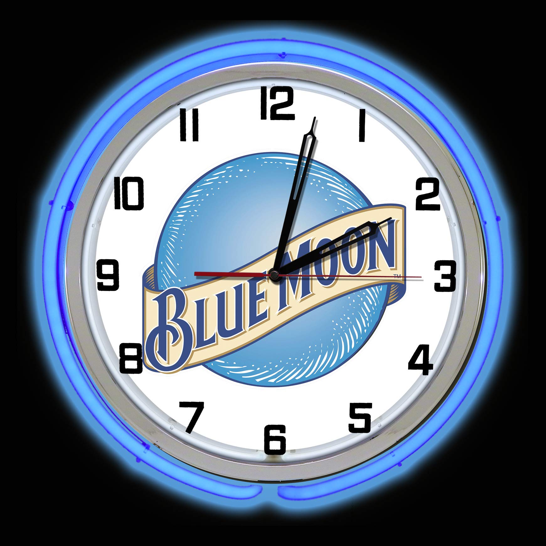 19 Inch Blue Moon Beer Neon Clock with Double Neon Tubes - Retro Bar Decor for Home, Man Cave, or Pub - Perfect for Game Nights & Party Decorations