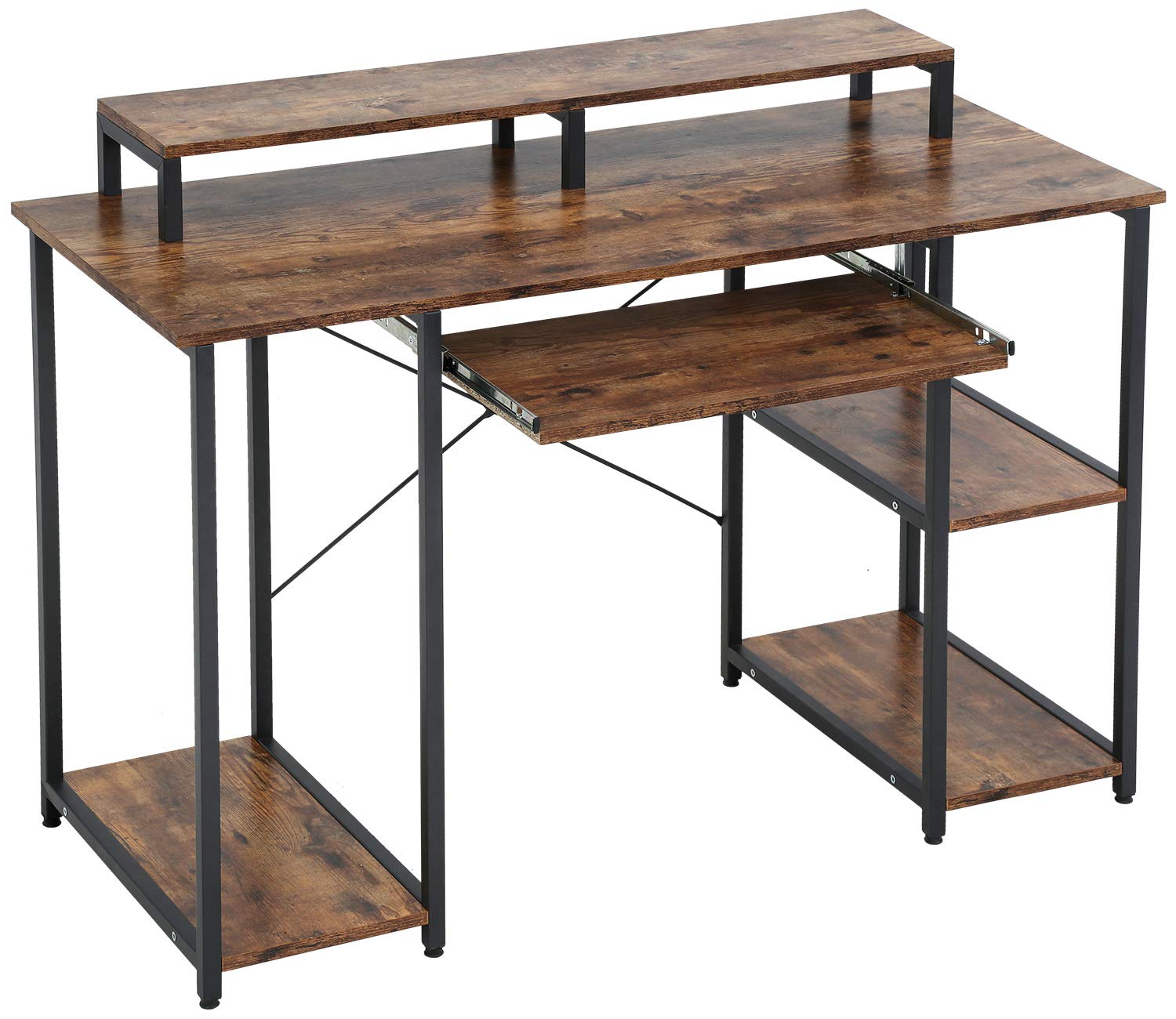 Ergonomic Computer Writing Desk - Modern Gaming & Home Office Desk with Storage Shelves, Keyboard Tray & Monitor Stand | Space-Saving Corner Workstation for Small Spaces | Perfect for Remote Work, Online Classes & PC Gaming Setup