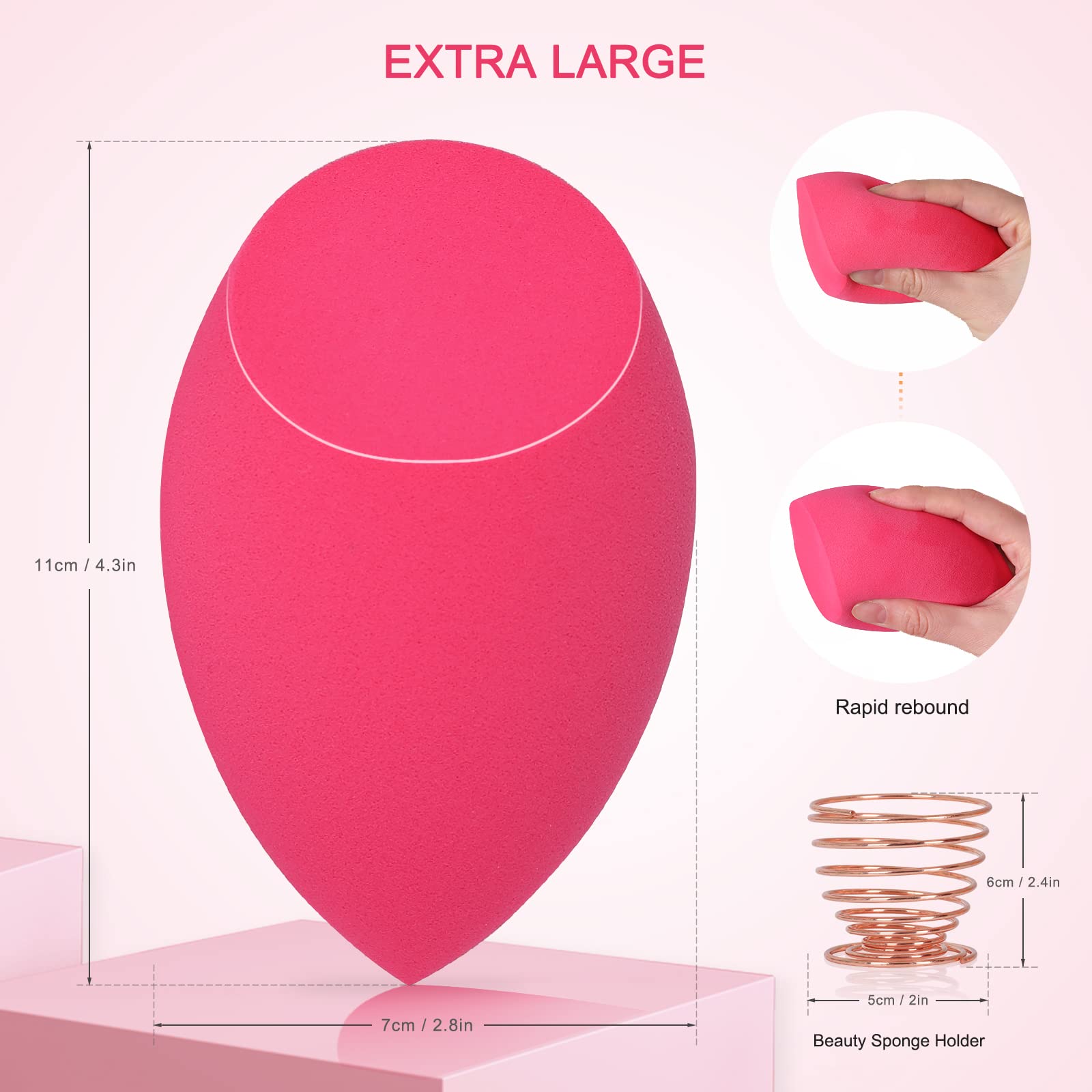 Extra Large 11cm Makeup Beauty Sponges Blender Set (1 Small + 1 Large) with 2 Sponge Holders - Perfect for Foundation, Fake Tan, Powder, Blending & Setting - Flawless Face & Body Application for Professional Makeup & Cosmetics - Ideal for Home, Salon & Travel Use