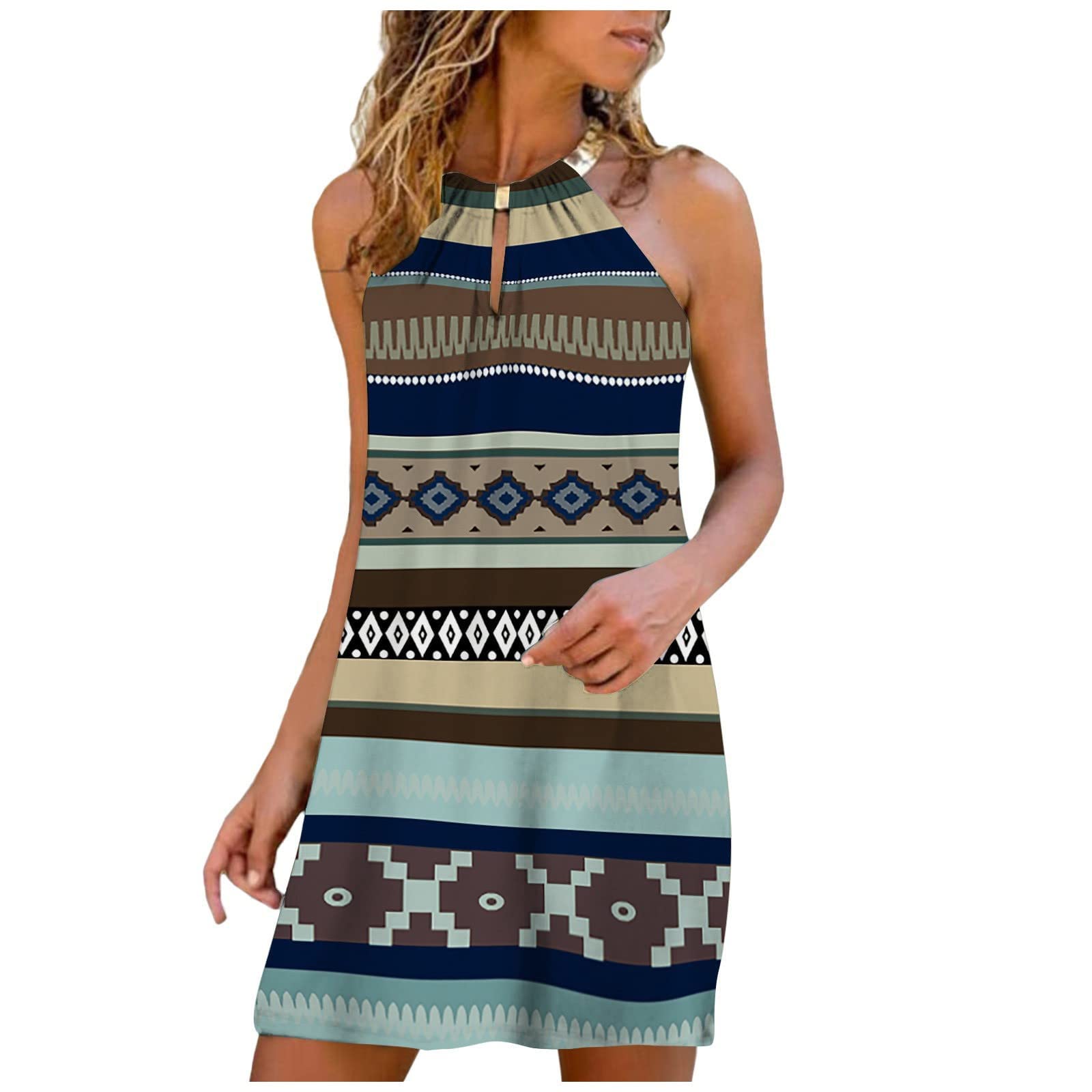 Sexy Vintage Halter Sundress for Women - Sleeveless Mini Summer Dress | Perfect for Beach Vacations, Date Nights & Outdoor Parties