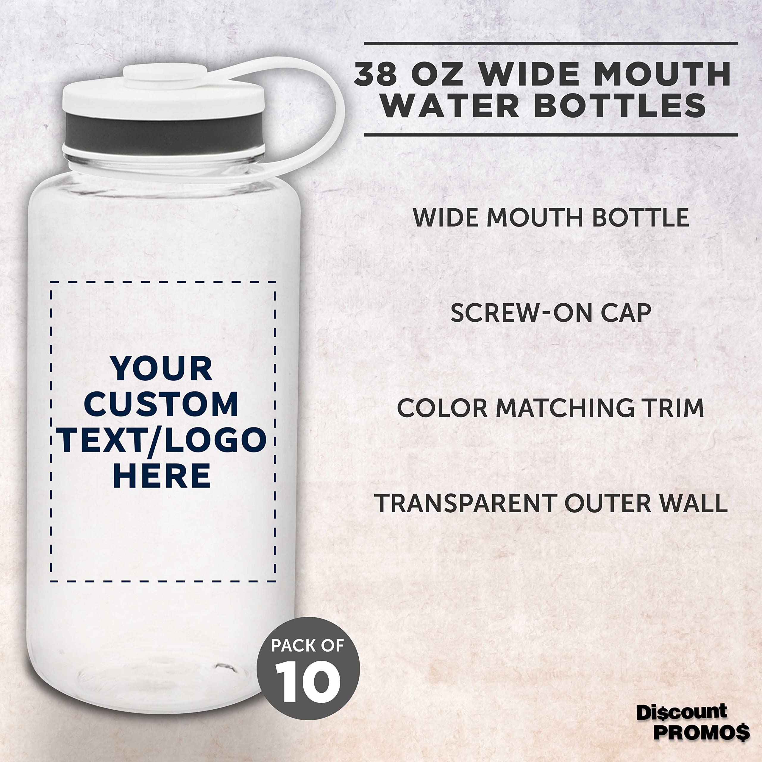 Custom 38oz Plastic Sports Water Bottles with Flip Lid - 10 Pack Bulk Personalized Promotional Water Bottles for Gym, Hiking, Cycling, Camping - BPA Free Clear Reusable Drinkware for Athletes, Students & Outdoor Enthusiasts