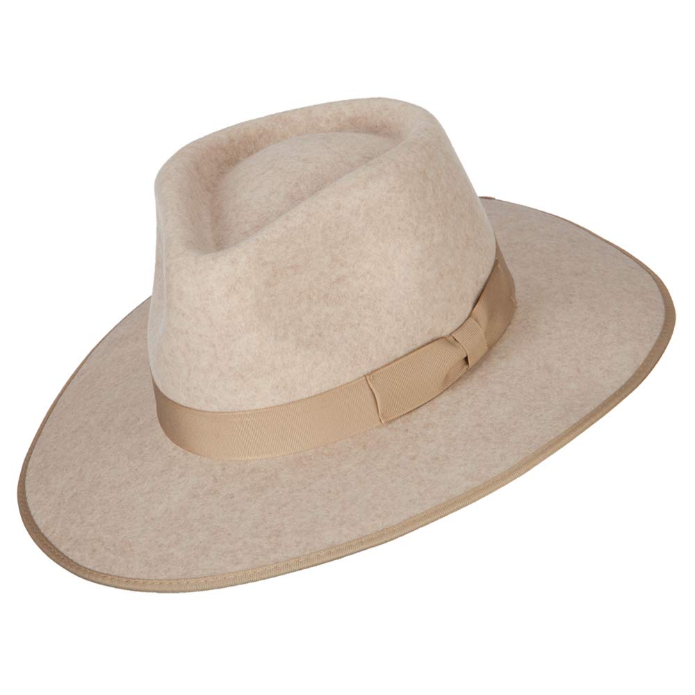 Jeanne Simmons Women's Wool Felt Bow Ribbon Fedora Hat - Stylish Wide Brim Avocado Green Sun Hat for Outdoor, Beach, and Fashion Occasions