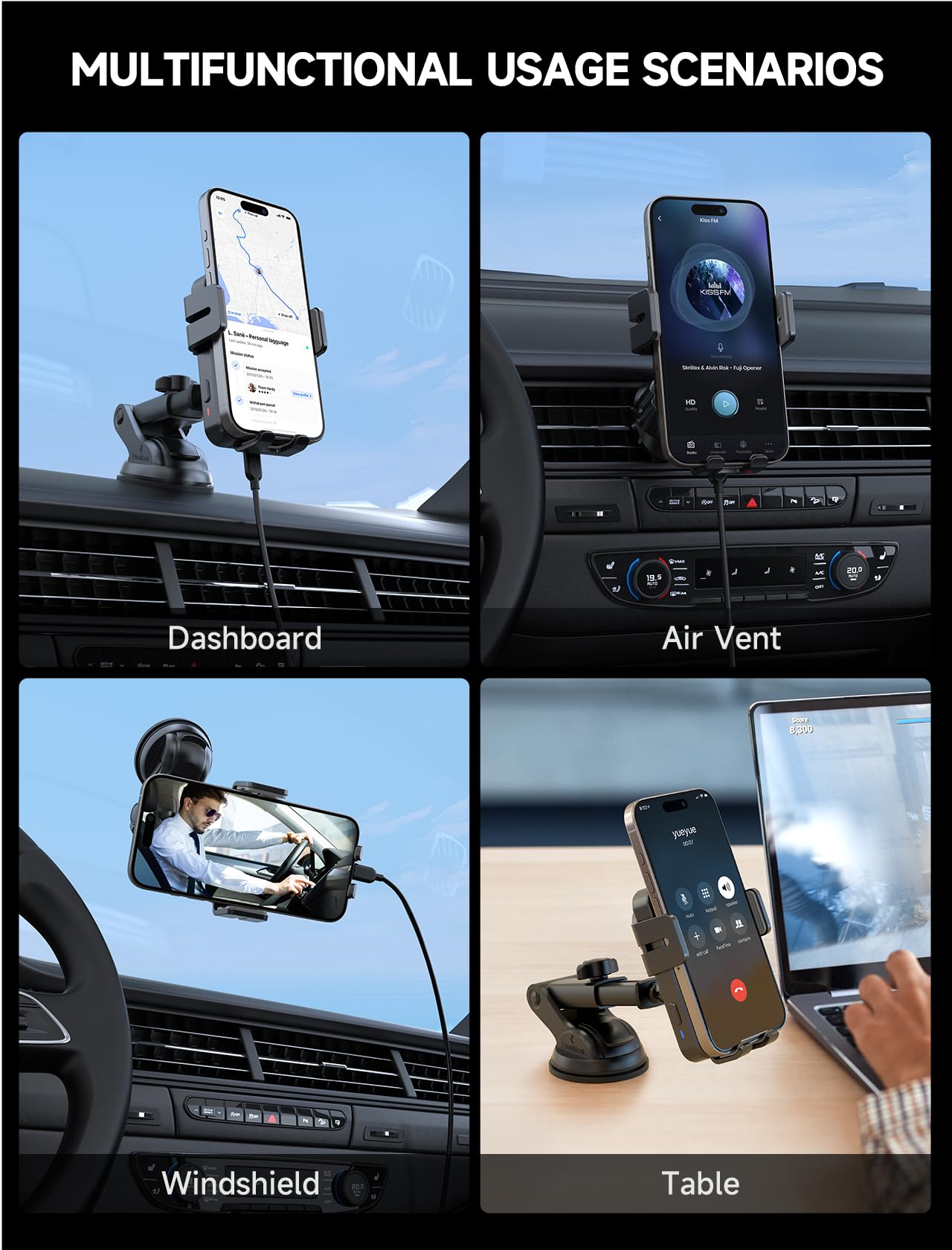 15W MOKPR Auto-Clamping Wireless Car Charger - Fast Charging Phone Holder for iPhone 16/15/14/13/12/11/X/8 & Samsung S24/S23/S22 - Compatible with Dashboard, Windshield & Air Vent Mounts | Perfect for Road Trips & Daily Commutes