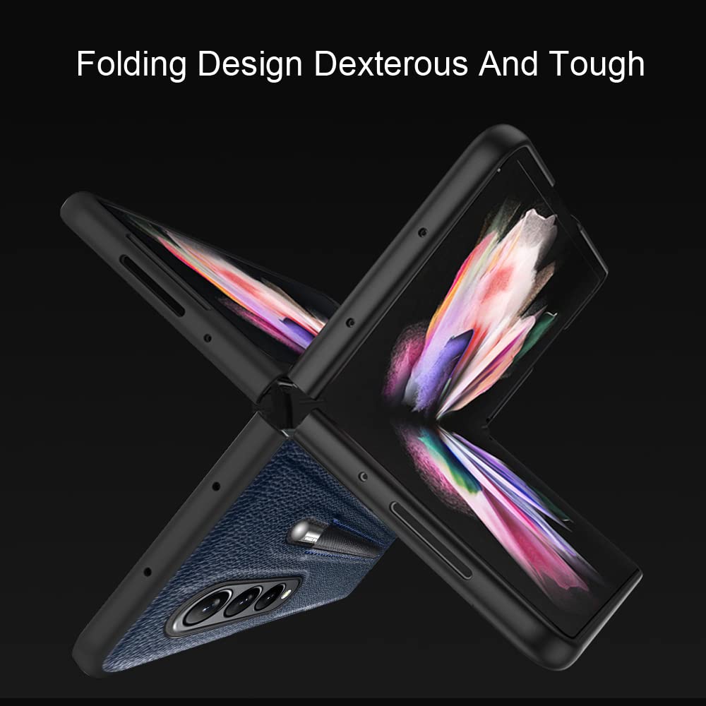 SHIEID Samsung Galaxy Z Fold 3 Case with S Pen Holder & Built-in Screen Protector | Wireless Charging Compatible | Durable Plaid Gray Cover for Work & Travel Protection