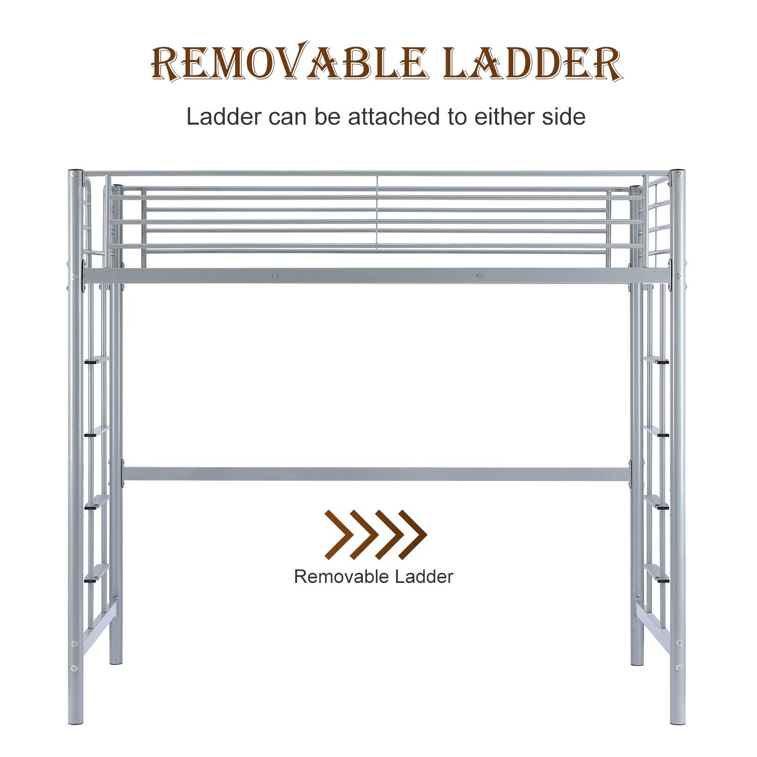 Bonnlo Twin Size Metal Loft Bed for Kids with Ladder - Space Saving Gray Loft Bed for Small Rooms, Perfect for Kids Bedroom, Dorm or Guest Room