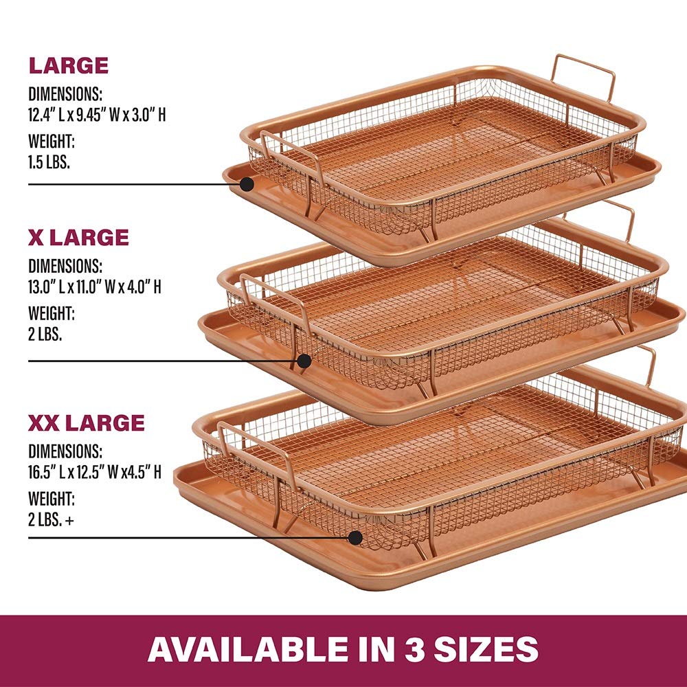 Gotham Steel Air Fryer Tray Set - 2-Piece Nonstick Copper Crisper Basket for Air Fryers & Convection Ovens | Perfect for Baking, Roasting & Crispy Foods | Dishwasher Safe Large 12.5” x 9” | Ideal for Healthy Cooking, Meal Prep & Family Dinners
