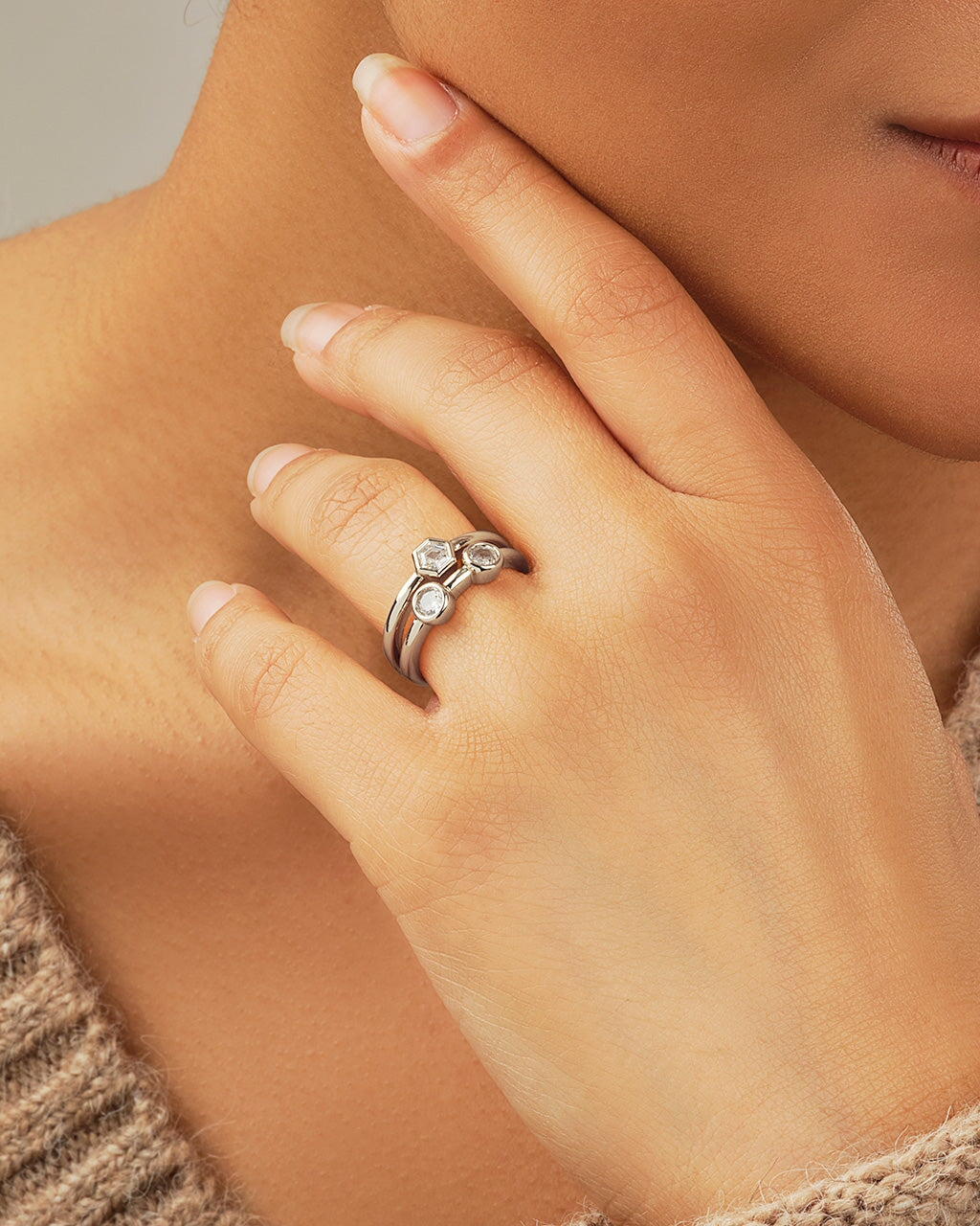 Lou Triple CZ Ring for Women - Elegant Cubic Zirconia Fashion Jewelry - Perfect for Parties, Weddings & Everyday Wear