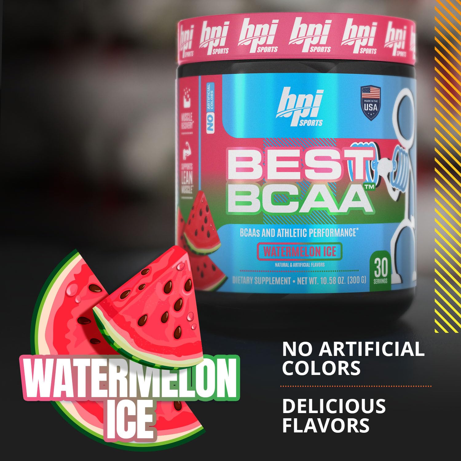 BPI Sports Best BCAA Powder - Post Workout Recovery Drink with Branched Chain Amino Acids for Hydration & Muscle Recovery - Watermelon Ice Flavor - 30 Servings | Ideal for Gym, Fitness & Athletic Performance for Men & Women
