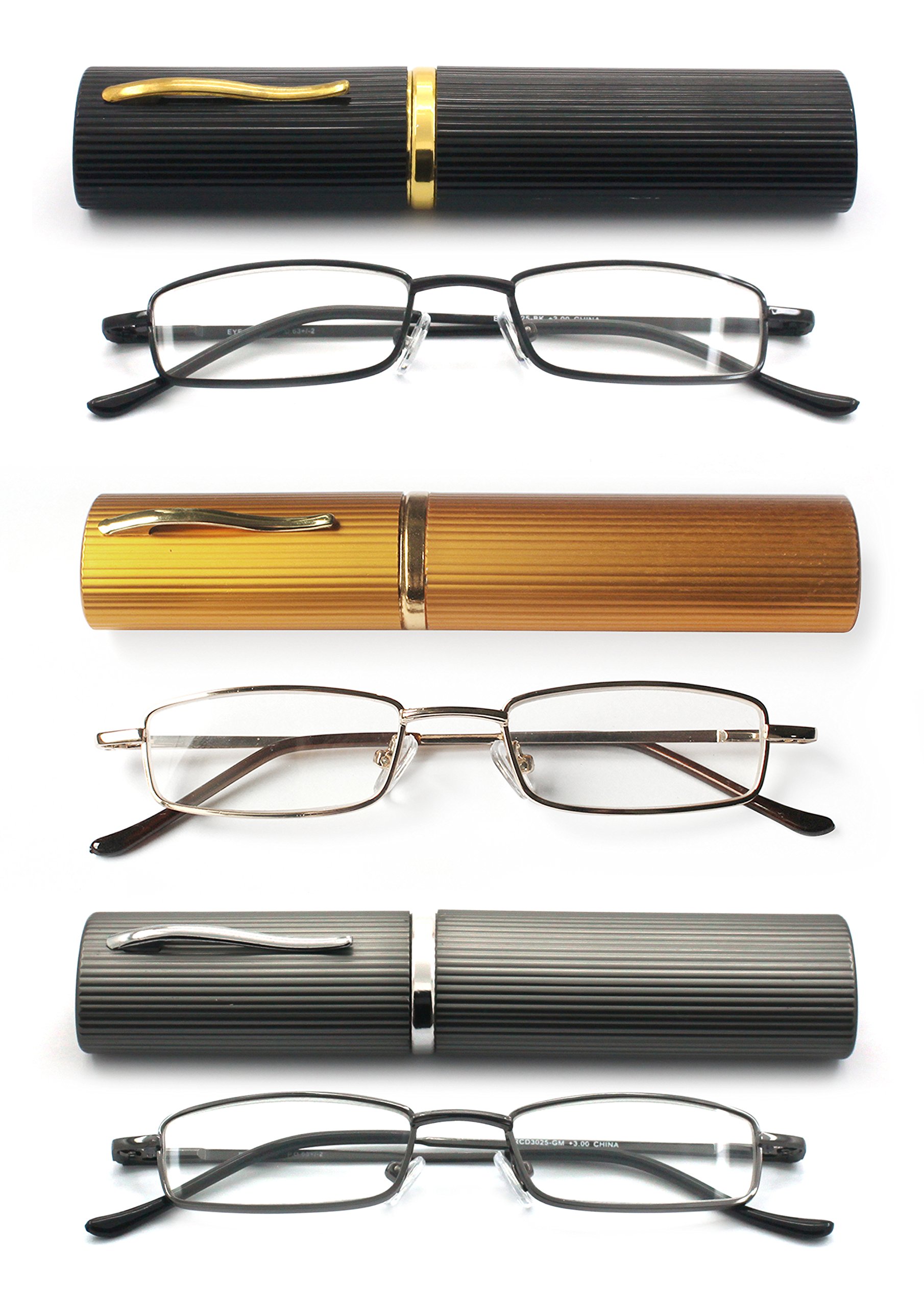 Ultra Slim Compact Lightweight Tube Reading Glasses with Portable Clip Aluminum Case - Perfect for Travel, Reading & Everyday Use