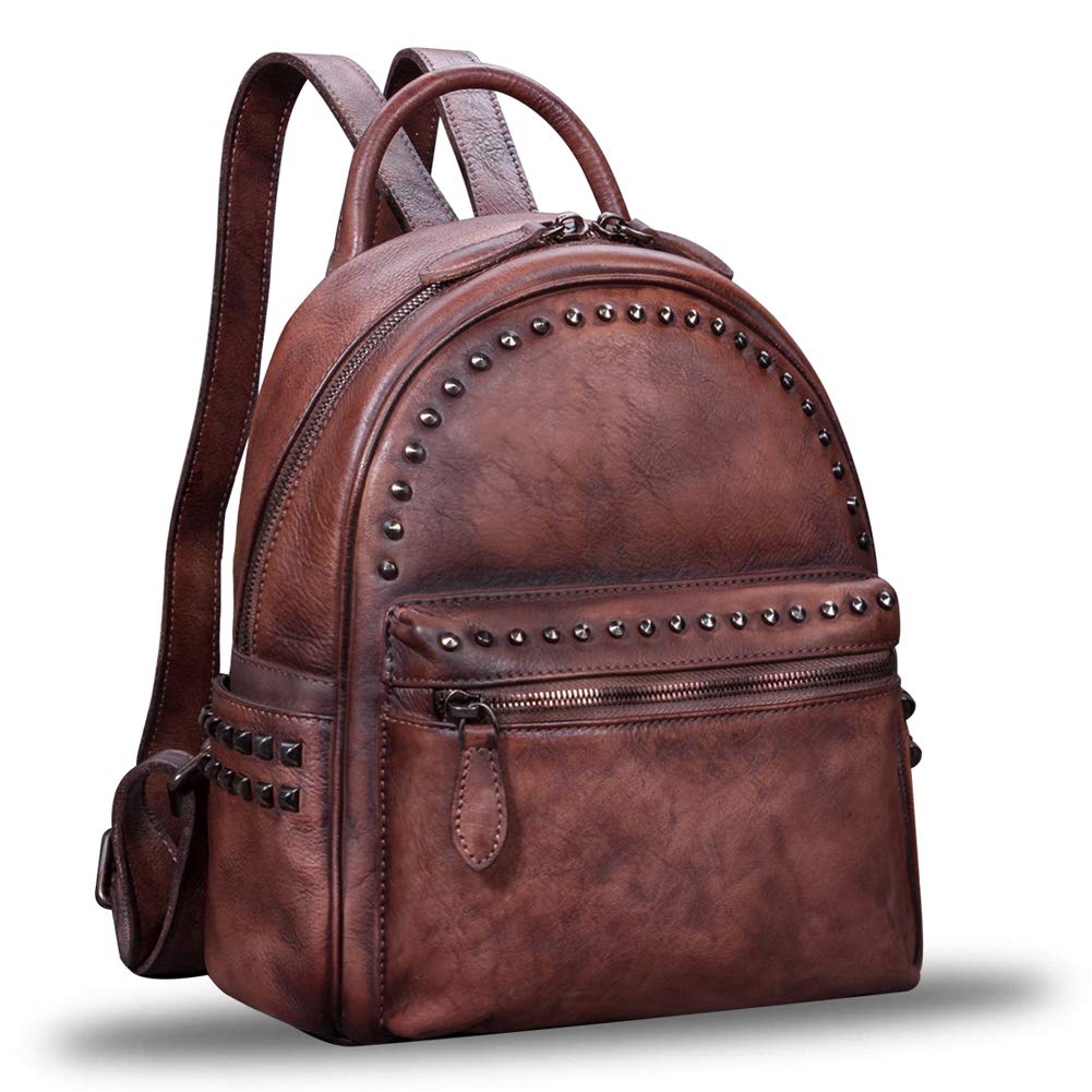 Genuine Leather Backpack for Women - Vintage Real Leather Knapsack Purse Shoulder Rucksack Fashion Daypack Bag (Coffee Brown) - Perfect for Work, Travel & College Back to School Essentials