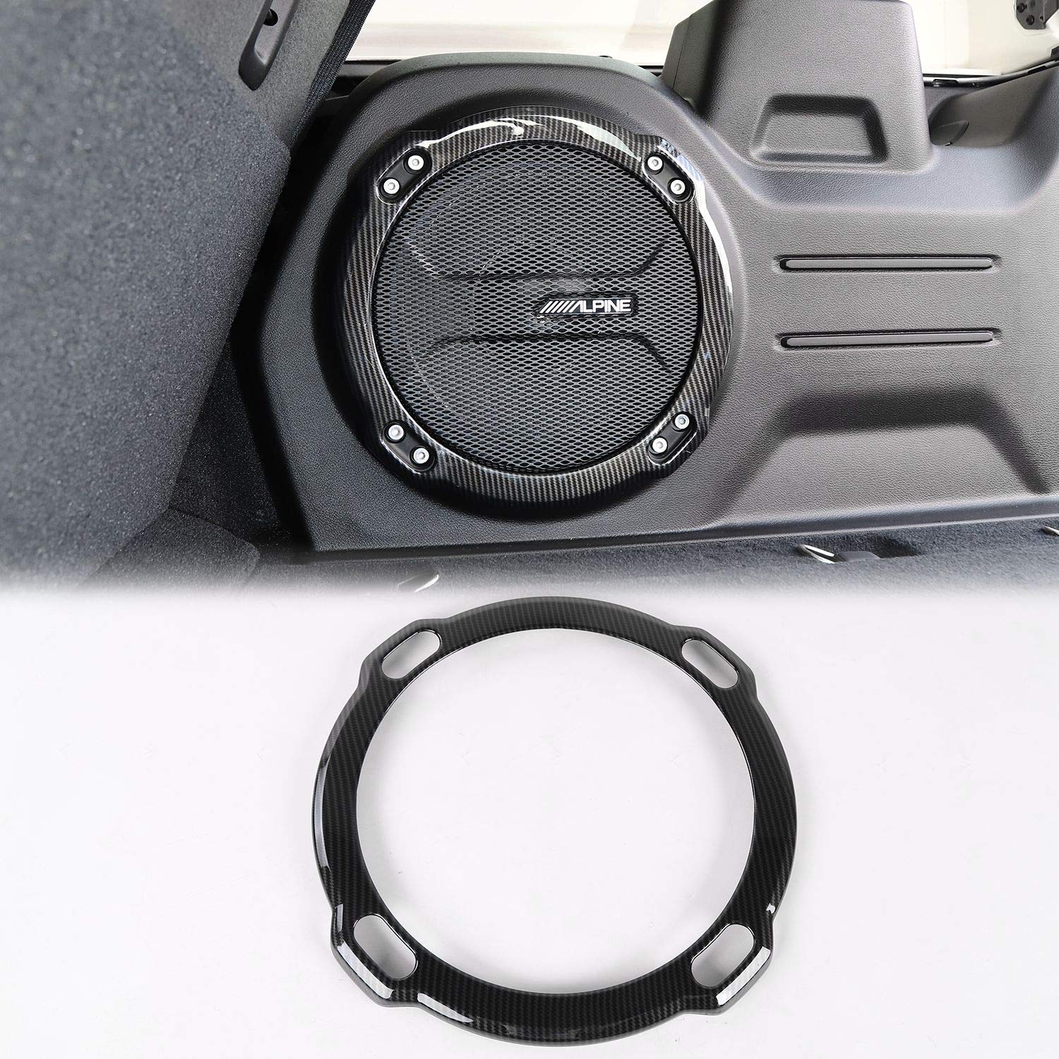 JeCar ABS Trunk Speaker Trim Cover for Jeep Wrangler 2018-2023 JL & JLU Rubicon Models - Carbon Fiber Texture Interior Accessory - Perfect for Car Customization & Audio System Upgrades