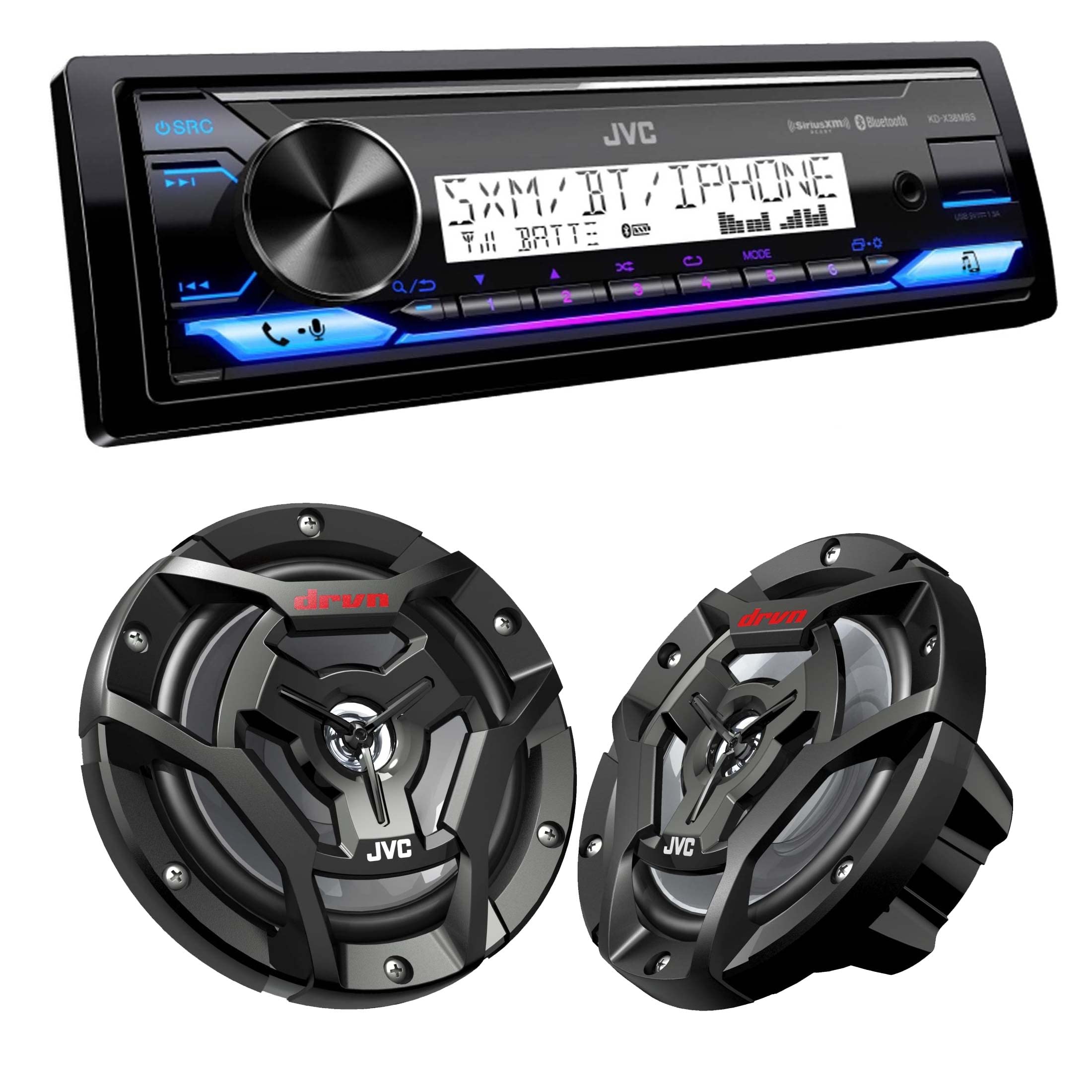 JVC KD-X38MBS Marine Digital Receiver with Bluetooth, USB, XM Ready + CS-DR6201M 6.5