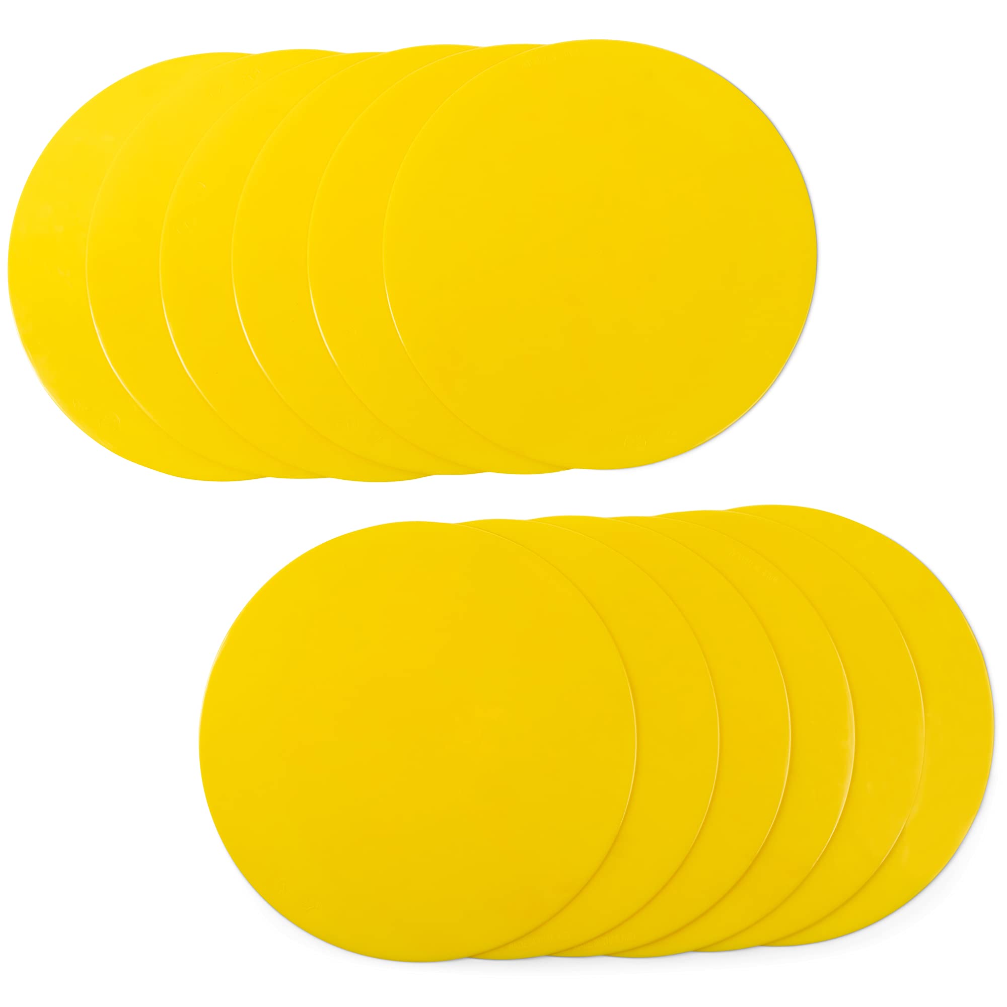 Champion Sports 10-Inch Round Poly Spot Markers - Set of 12 Yellow Cones for Gym Class, Soccer Drills, Social Distancing & Outdoor Activities - Durable Plastic Floor Markers for Sports Training & Field Games