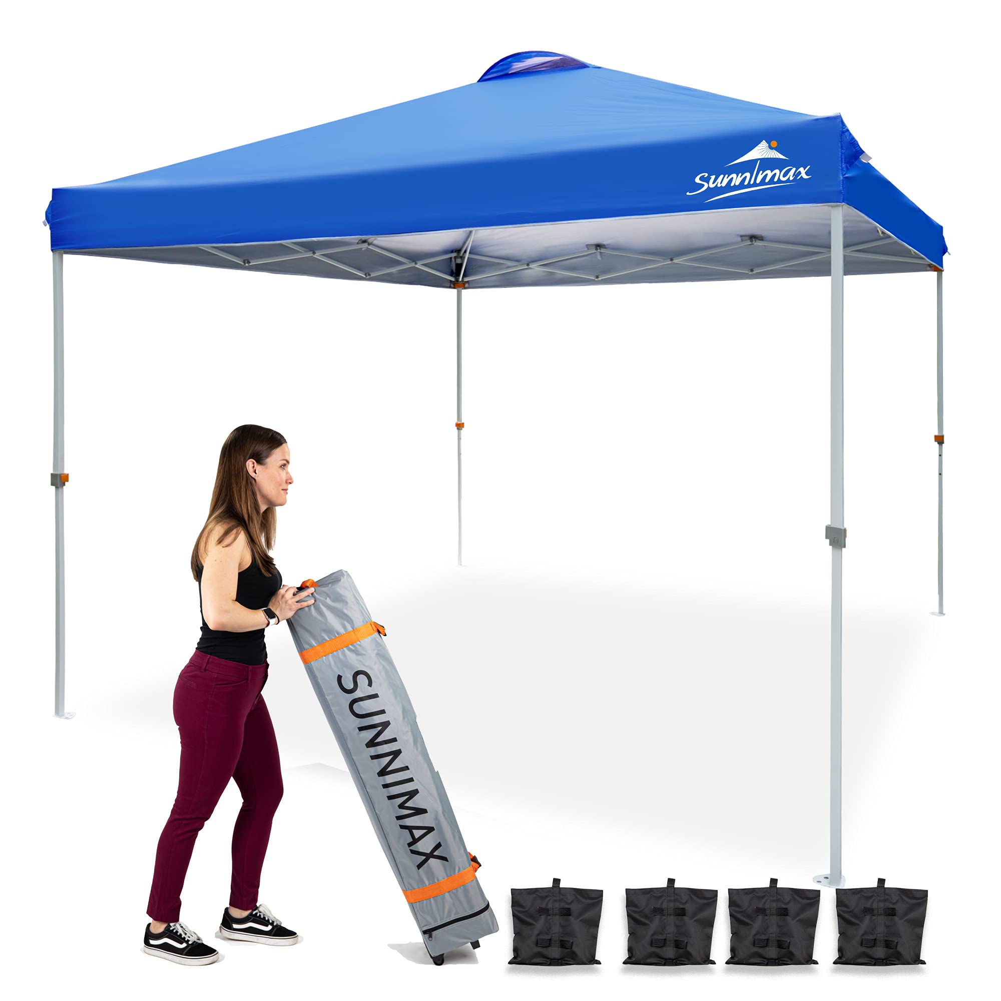 10x10FT Blue Pop Up Canopy Tent - Waterproof Portable Folding Shelter with Roller Bag & 4 Sand Bags - Perfect for Outdoor Parties, Tailgating, Camping, and Beach Events