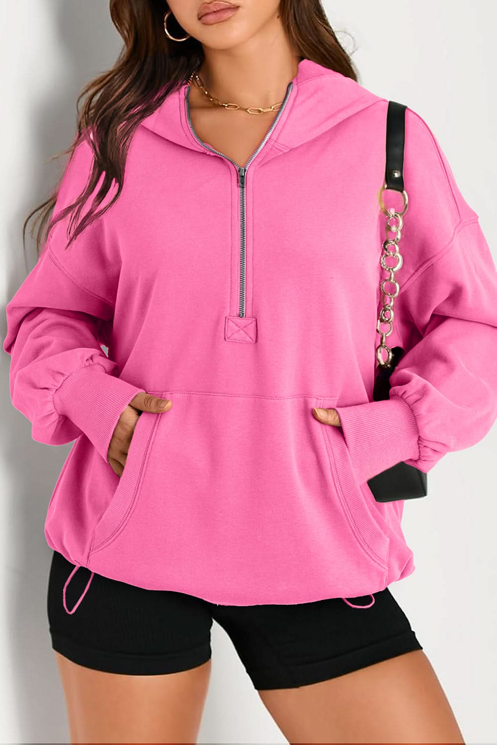 Bonbon Oversized Half Zip Hoodie for Women - Cozy Fleece Pullover Sweatshirt for Casual Wear, Loungewear & Outdoor Activities