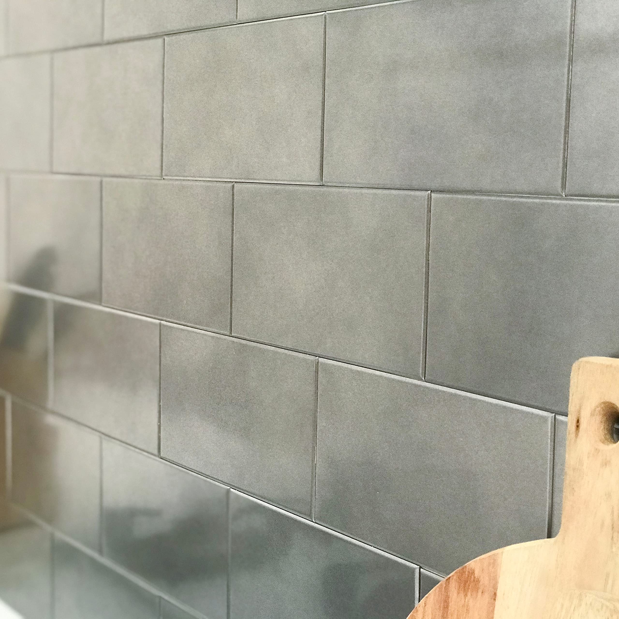 8 Inch x 4 Inch DIY Peel and Stick Metal Kitchen Backsplash Tiles - 50 Pack (Grey) - Easy to Install Removable Wall Stickers for Kitchen, Bathroom, Laundry Room or Office Decor