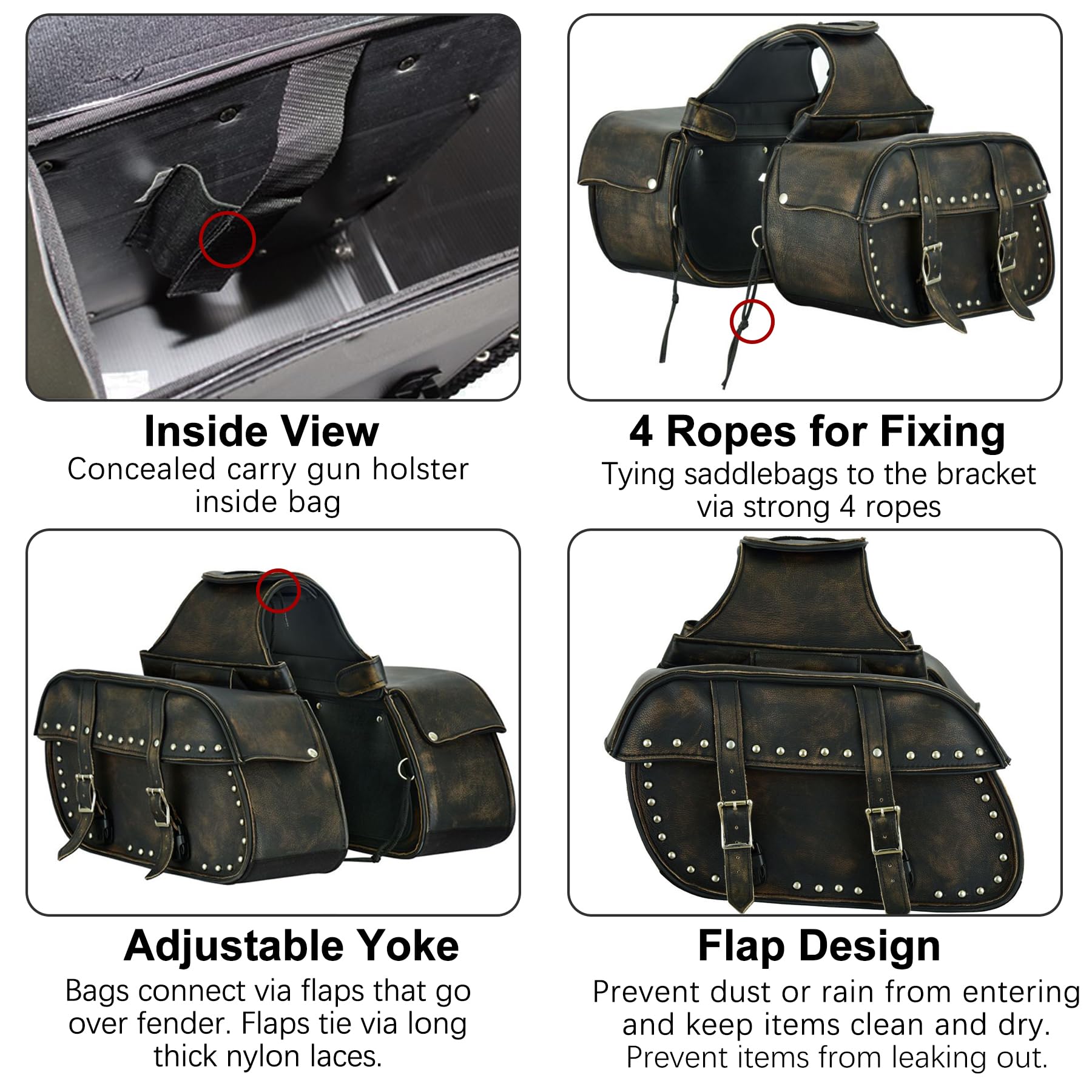 Dream Apparel Genuine Cowhide Leather Motorcycle Saddlebags - Studded Throw Over Side Bags for Honda Shadow, Sportster, Softail, Dyna & V-Star Cruisers (Distressed Brown) | Waterproof Storage for Road Trips & Daily Commute