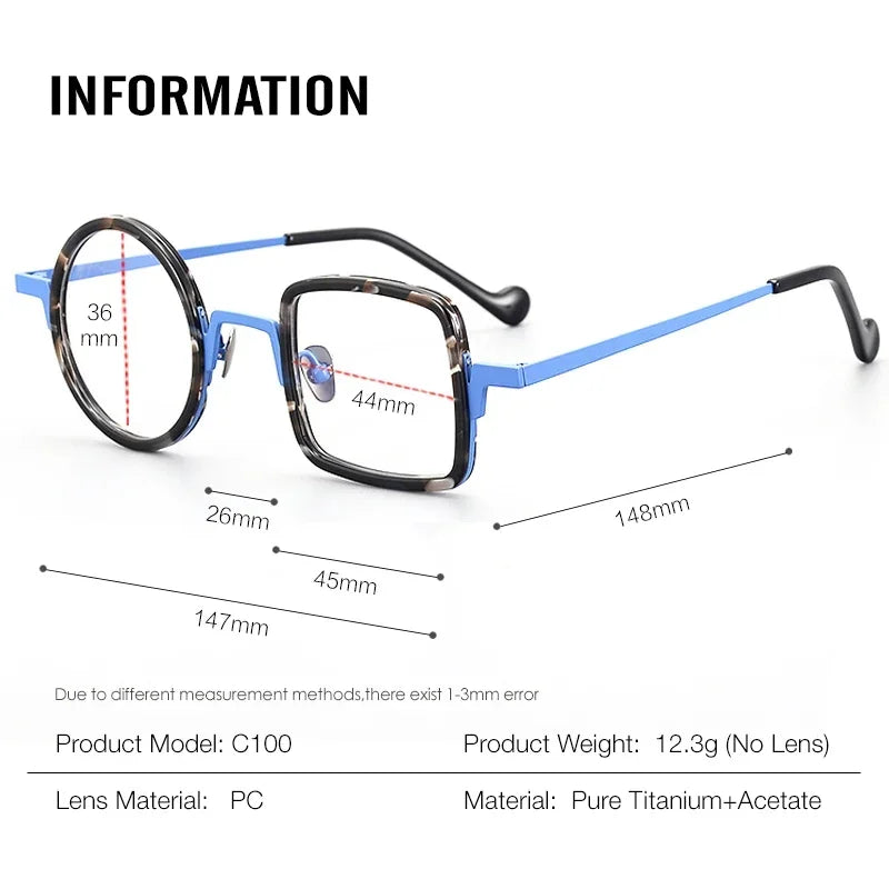 Stylish Unisex Full Rim Square & Round Titanium Acetate Eyeglasses Frame 493100 - Lightweight Durable Glasses for Work, Reading & Fashion Accessories
