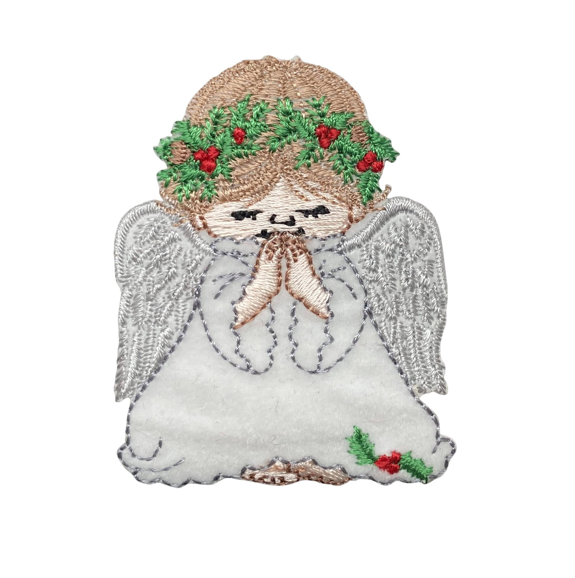 Praying Angel Iron On Patch - White Robe Religious Embroidered Applique for Christmas Decorations, Vestments & DIY Crafts