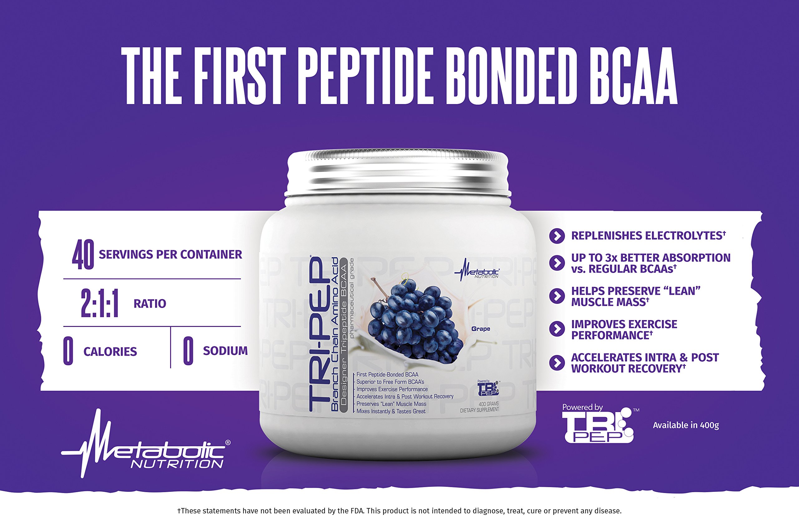 Metabolic Nutrition TRIPEP Tri-Peptide BCAA Powder - Pre, Intra & Post Workout Supplement for Muscle Recovery & Endurance - Green Apple Flavor, 400g (40 Servings) | Ideal for Gym, Fitness & Bodybuilding Training