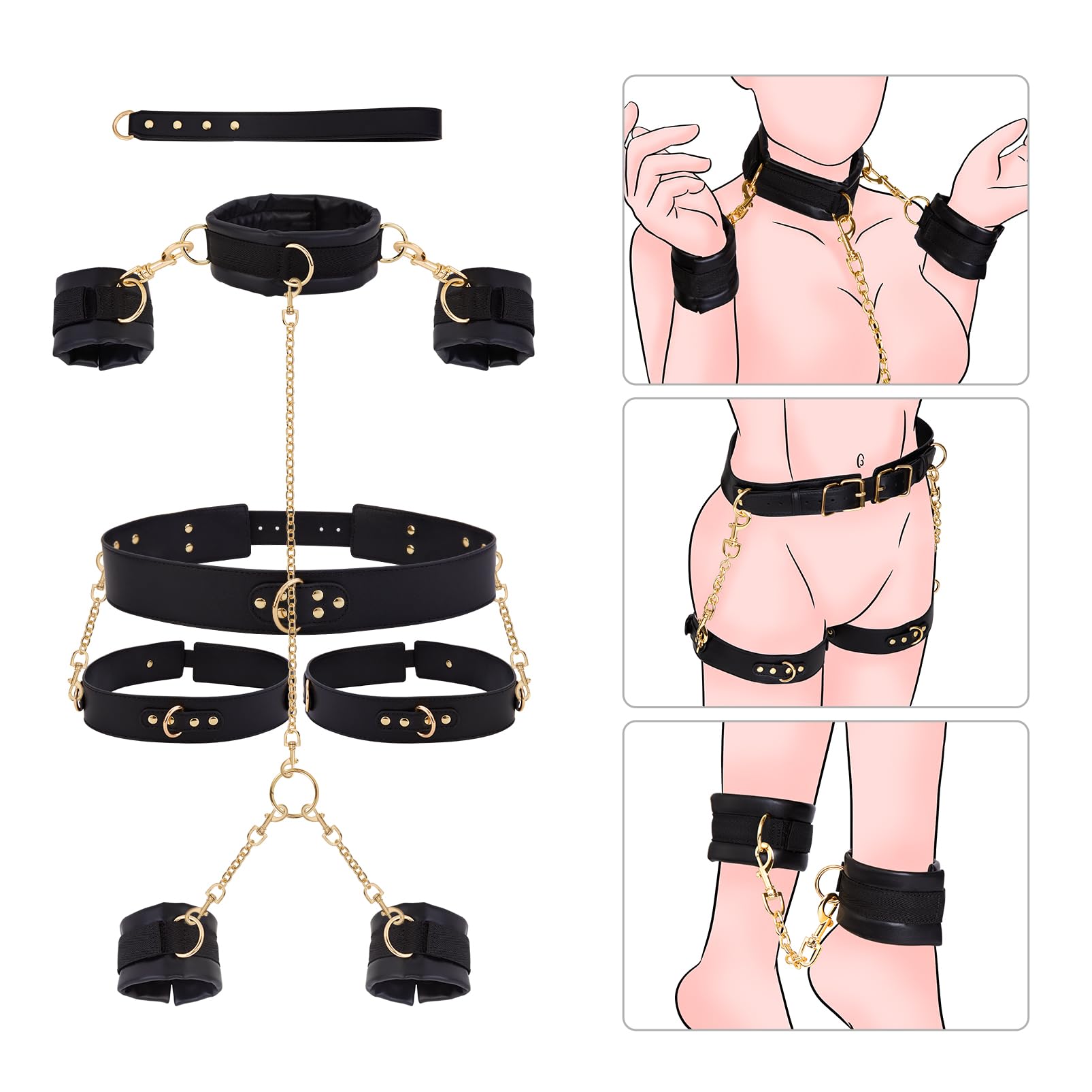 UTIMI BDSM Bondage Kit for Couples - 7PCS Adjustable Restraint Set with Handcuffs, Ankle Cuffs, Waist Strap & Collar for Adult Play | Perfect for Roleplay, Spicing Up Relationships & BDSM Exploration