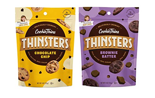 Thinsters Cookie Thins - Non-GMO Brownie Batter & Chocolate Chip Variety Pack (4oz, 8 Count) | Crispy Thin Cookies for Snacking, Lunchboxes, Parties & Gifts