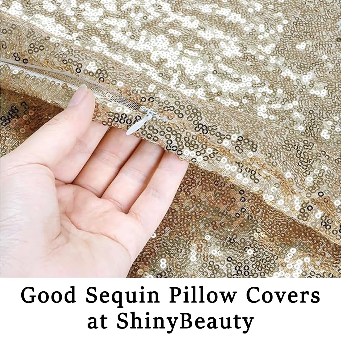 ShinyBeauty Sequin Pillow Case 20x20 Inches 2 Pack - Light Gold Glitter Decorative Throw Pillow Covers for Couch, Bed, Sofa - Sparkling Holiday Home Decor & Party Accents
