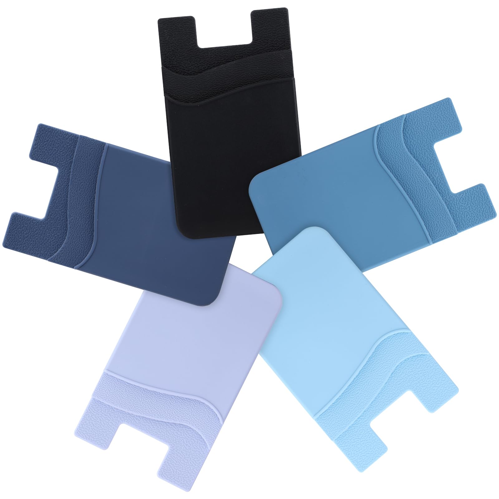 5-Pack Silicone Phone Wallet Sticker - Double Pocket Credit Card Holder for All Smartphones (Navy, Sierra, Pastel, Blue, Black) | Stick-On Back of Phone Case for Hands-Free Shopping & Travel Convenience