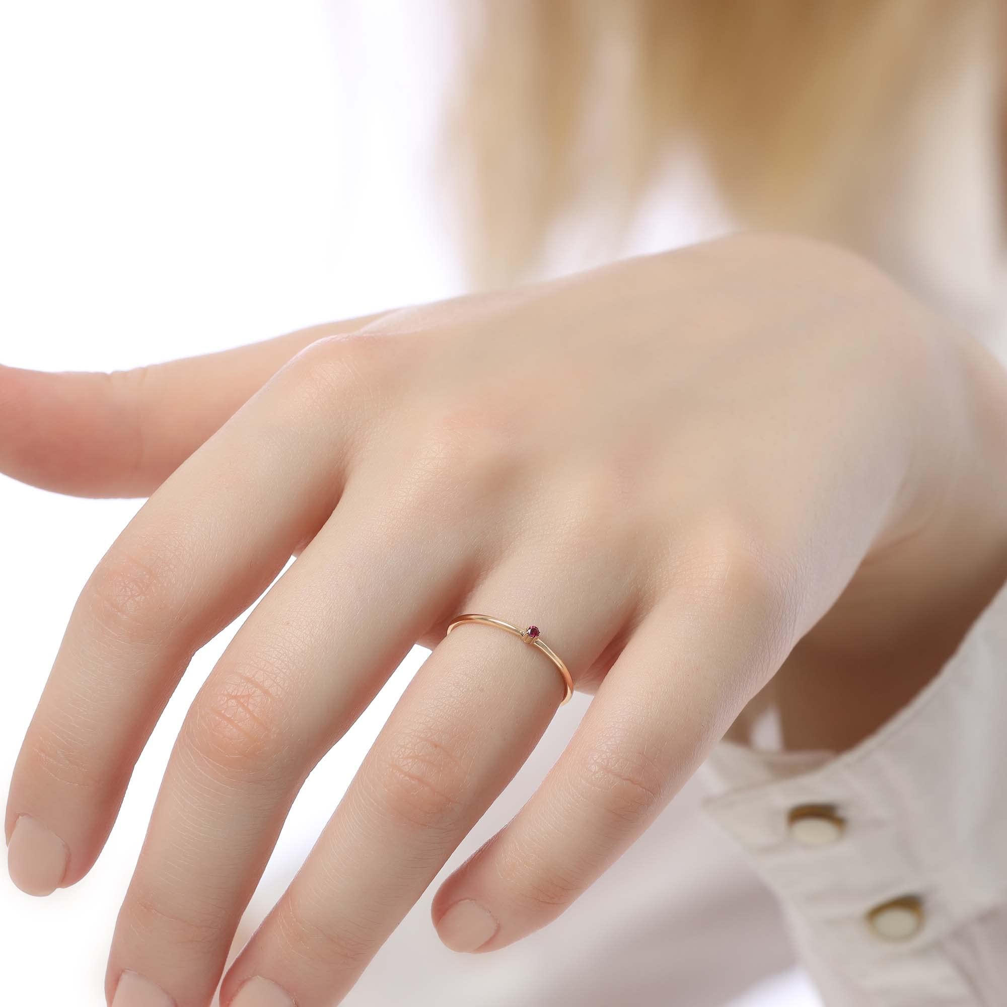 Dainty Gold Ruby Stacking Ring for Women - Elegant Tiny Round Gemstone Ring for Layering, Stackable Jewelry for Everyday Wear & Special Occasions