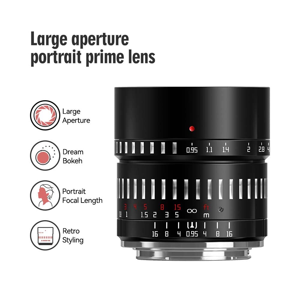 TTARTISAN 50mm F0.95 APS-C Manual Prime Lens for Sony E Mount - Large Aperture Portrait & Night Photography Lens with Beautiful Bokeh Effect | Perfect for Street, Wedding, and Low Light Shooting