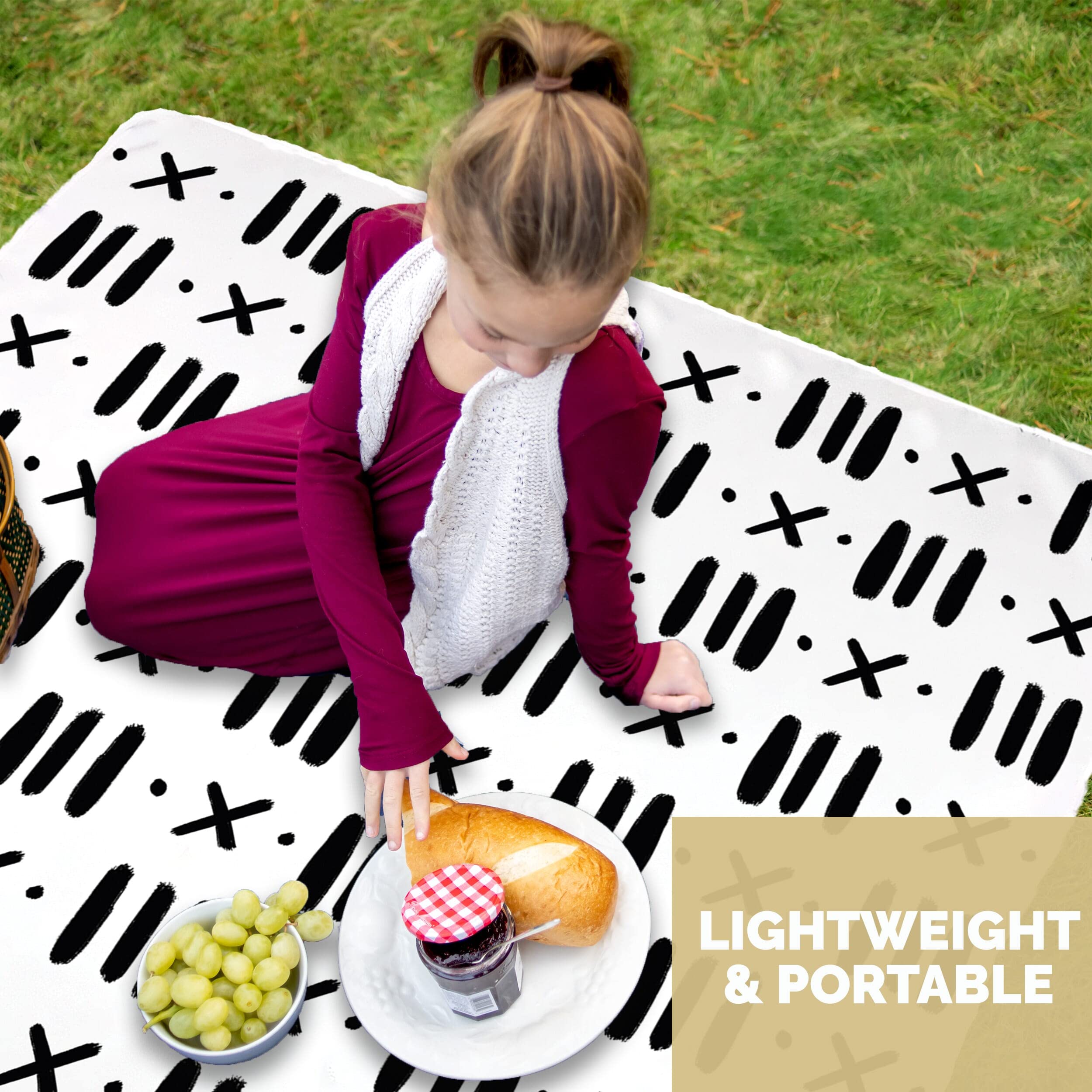 JumpOff Jo - Large 51x51 Inch Waterproof & Washable Baby Splat Mat for High Chairs, Booster Seats & Tables - Protects Floors & Carpets from Food Spills, Messy Crafts - Black & White Design - Perfect for Mealtime, Arts & Crafts, Playtime