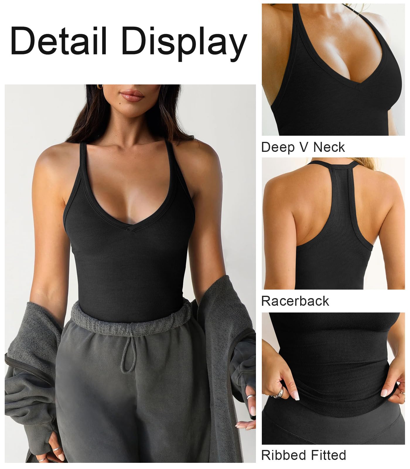 Women's V-Neck Racerback Tank Tops - Breathable Ribbed Cotton Workout Shirts for Yoga, Gym & Summer Activities | Comfortable Athletic Tops for Fitness, Running & Casual Wear