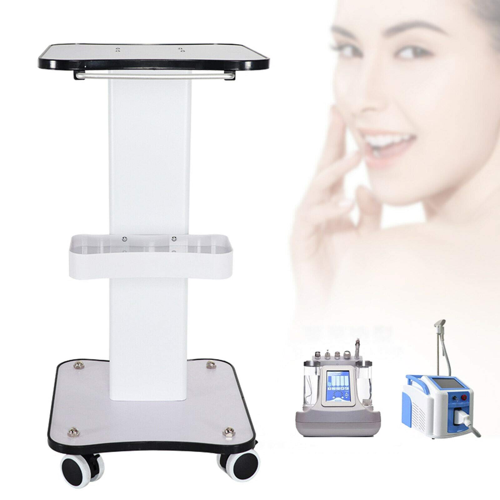 Professional Salon Trolley Cart - Aluminum Mobile Rolling Stand for Ultrasonic Cavitation, RF Machines & Spa Equipment | Medical Grade Beauty Station with Wheels (White/Black) | Perfect for Manicure, Facial Treatments & Clinic Use