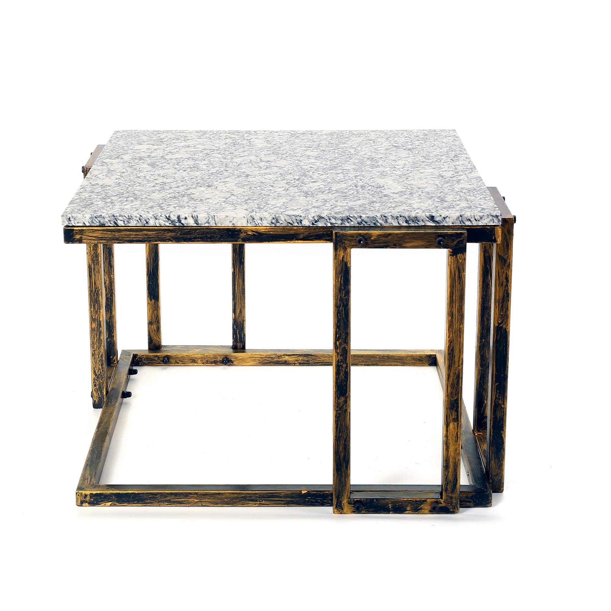 Benjara 22 Inch Granite Top Plant Stand - Sturdy Cast Iron Frame in Gray, Black & Gold | Indoor & Outdoor Decor for Home, Garden, Patio, Porch