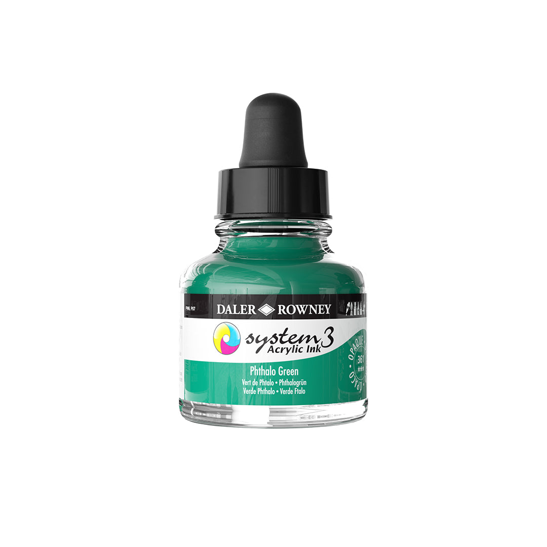 Daler Rowney System3 Acrylic Ink 29.5ml - Professional Artist Paint for Canvas, Paper & Fabric - Vibrant Waterproof Colors for Calligraphy, Illustration & Mixed Media Art