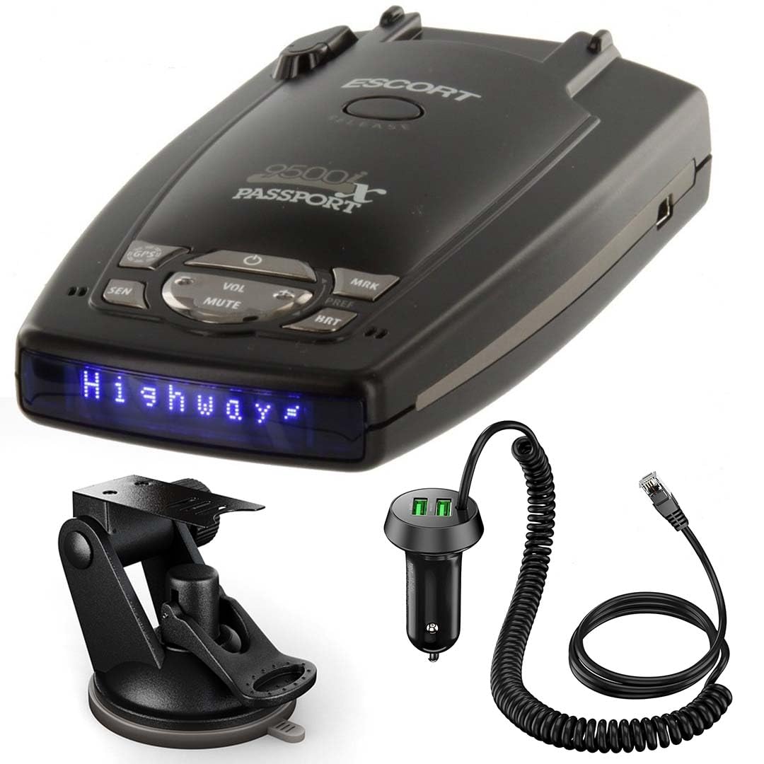 Escort Passport 9500iX Radar Detector with Dual-USB Car Charger & Suction Cup Mount - Long Range Detection, Fewer False Alerts, Voice Warnings (Renewed, Black) - Perfect for Highway Driving & Road Trips