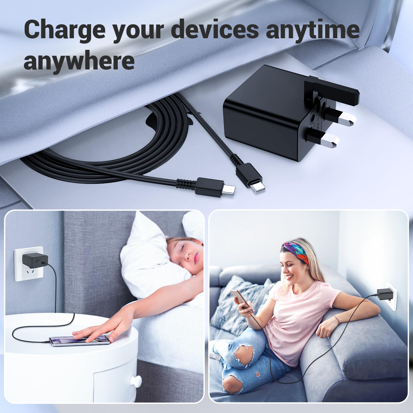 25W Super Fast Charger Plug & USB Type C Cable for Samsung S24/S23/S22/S21/S20/A55/A54/A53/A34/A33/A15/A14/A13/A12/Note 20/10 - Fast Charging Adapter for Home, Office & Travel