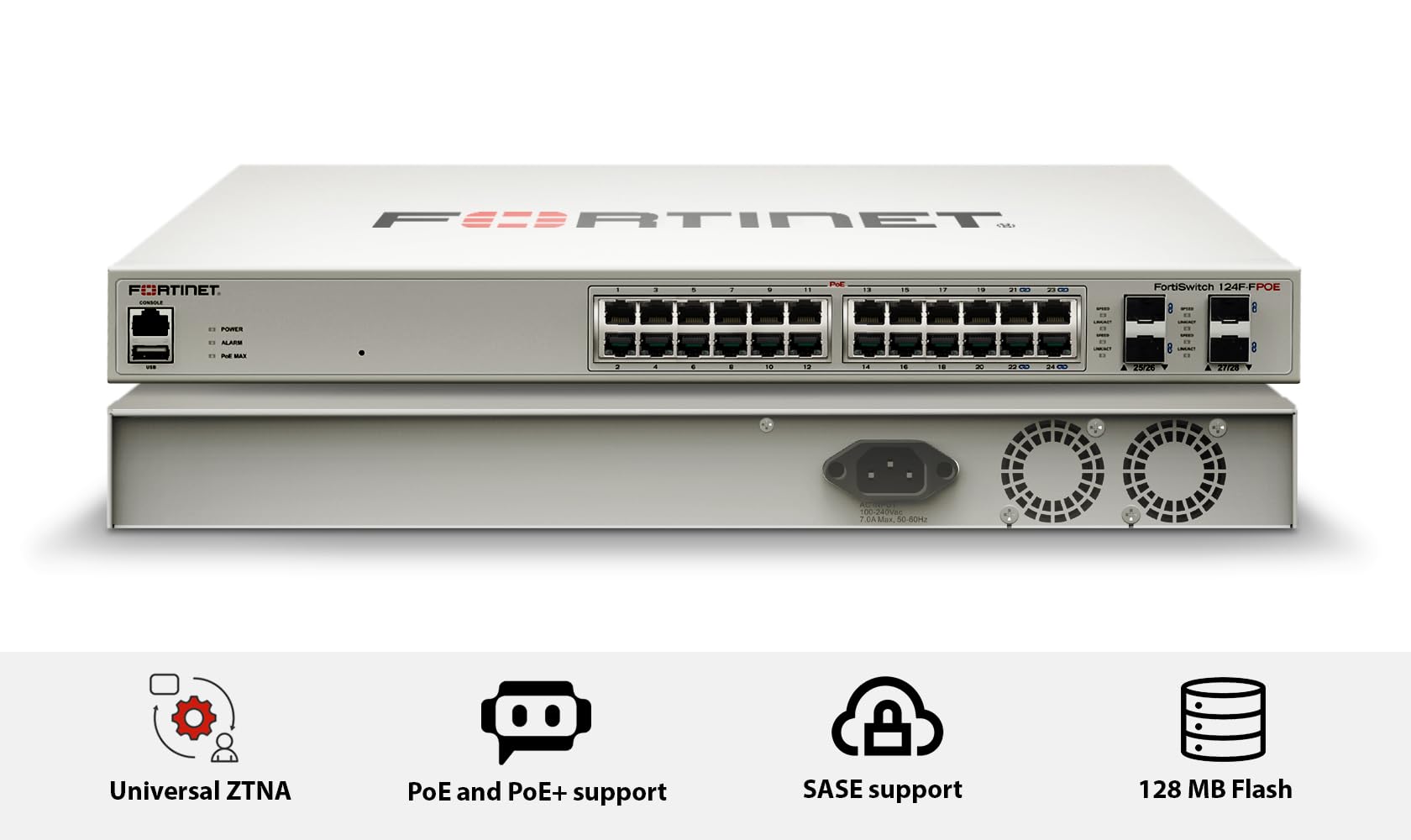 FORTINET FortiSwitch 124F-FPOE 24-Port Managed POE Switch | 24GE + 4SFP+ Ports | Layer 2+ Network Switch | Rack Mountable | Ideal for Office Networks, Data Centers & Enterprise IT Infrastructure