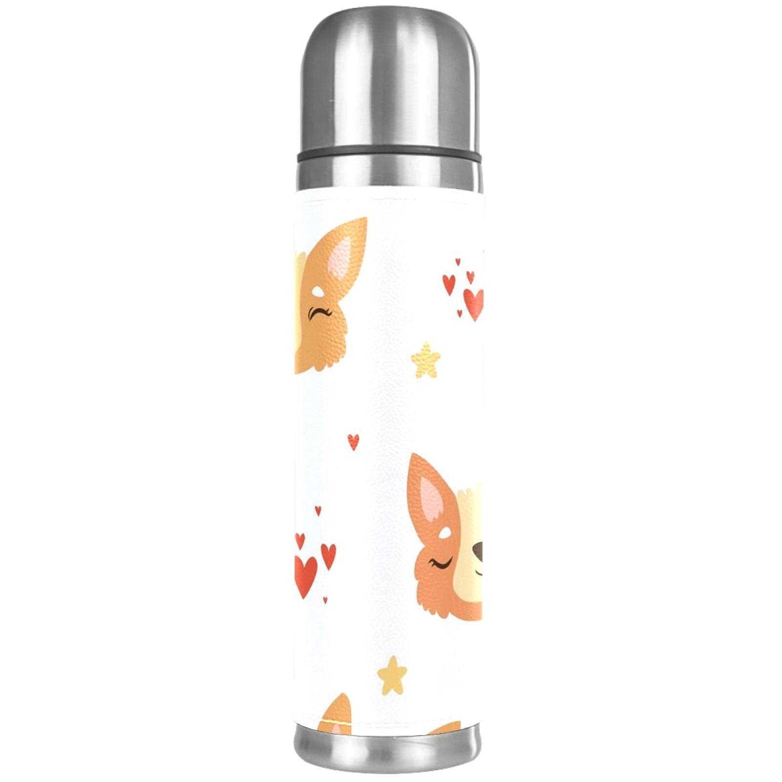 1L Insulated Stainless Steel Coffee Thermos for Travel - Cute Corgi Dog Heart Stars Design, Hot & Cold Drink Flask, 24-Hour Temperature Retention, Perfect for Hiking, Camping, Office & Outdoor Activities