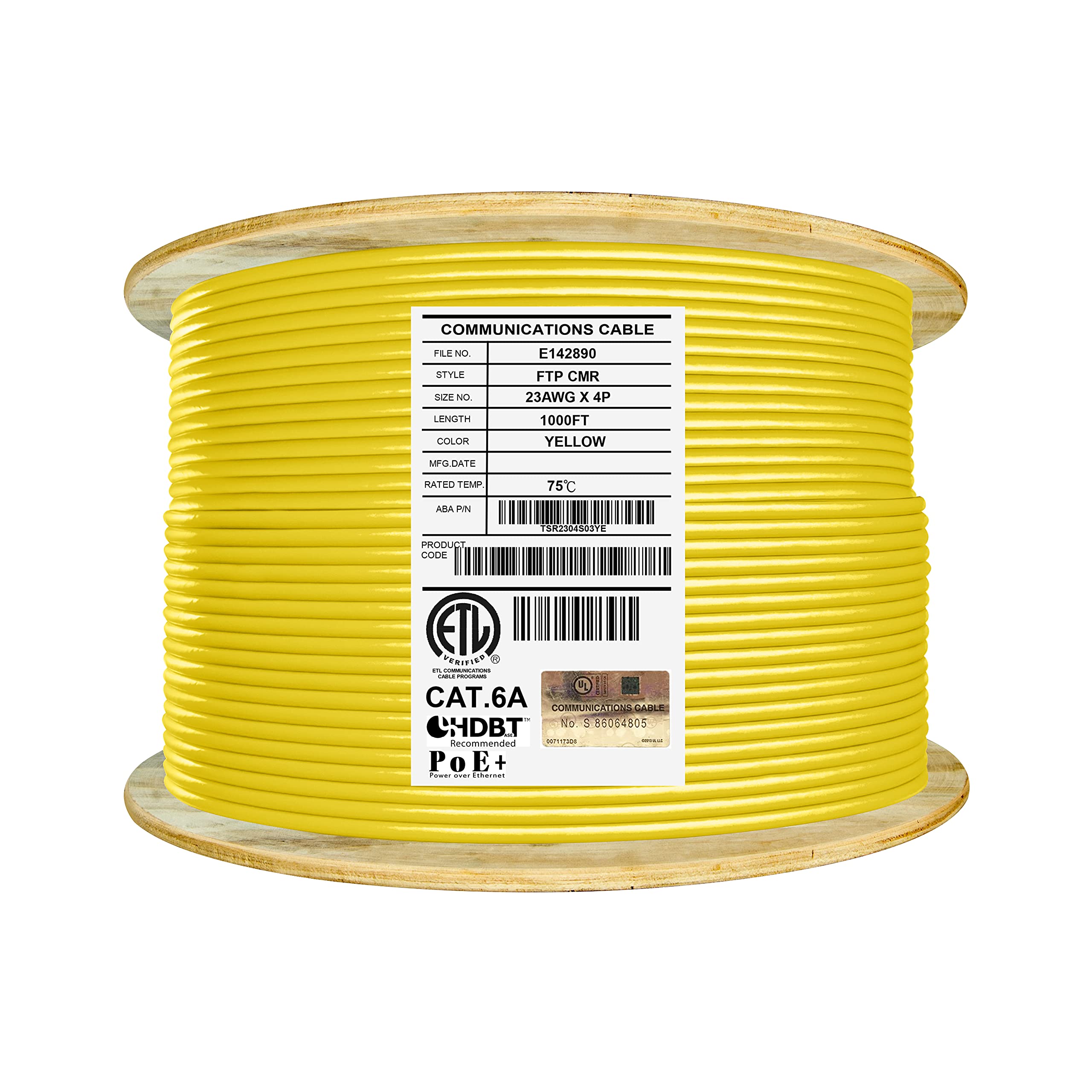 Premium Cat6A Shielded Riser (CMR) Ethernet Cable - 1000ft, 23AWG FTP Solid Bare Copper, 650MHz, 10Gbps Speed, UL Listed & TAA Compliant - Ideal for High-Performance Networking, PoE++ Applications, and Data Centers