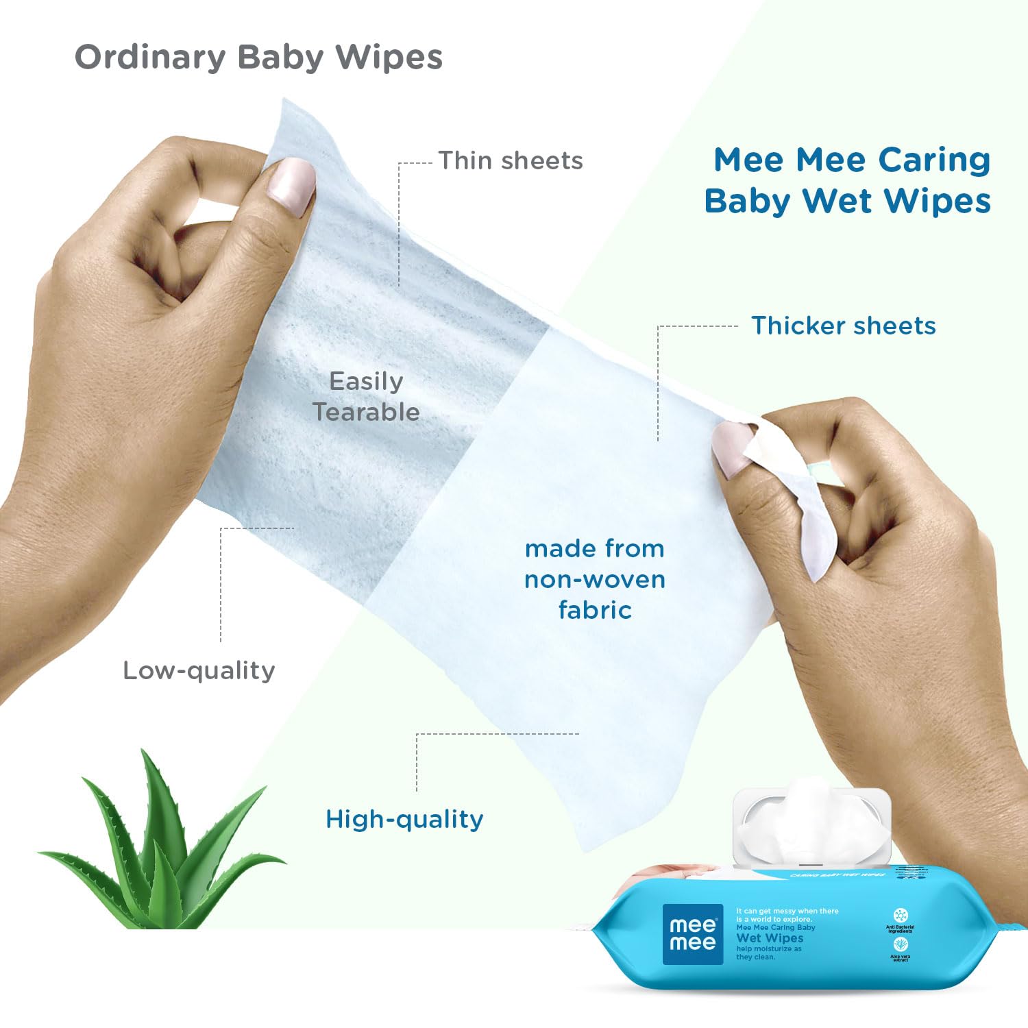 Mee Mee Caring Baby Wet Wipes with Lid - 72 Count (Aloe Vera, 3-Pack) | Gentle & Hypoallergenic for Diaper Changes, Face & Hand Cleaning | Perfect for Travel, Nursery & On-the-Go Use