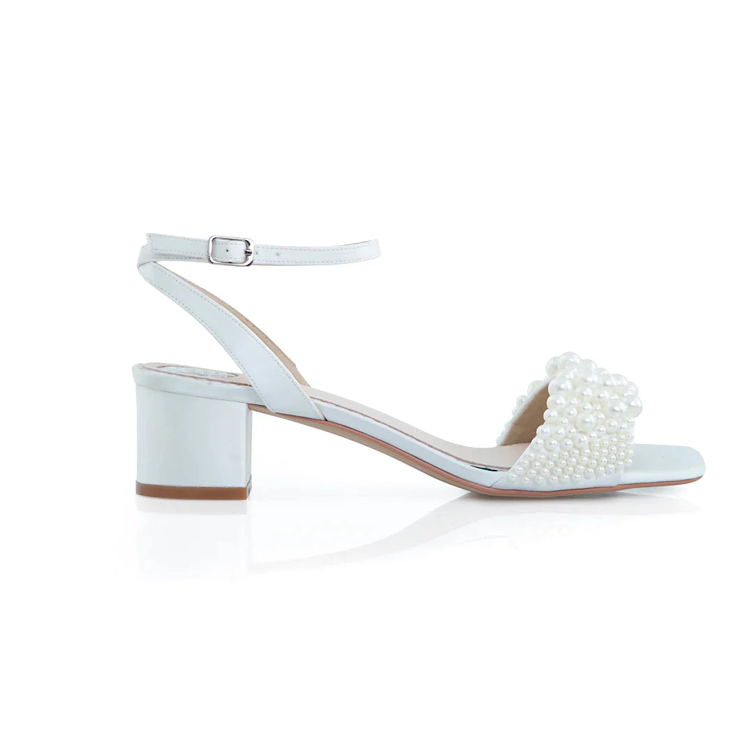 Perfect Bridal Claire Ivory Satin Pearl Bridal Sandals - Size 9 Wedding Shoes for Bride, Bridesmaids & Special Occasions