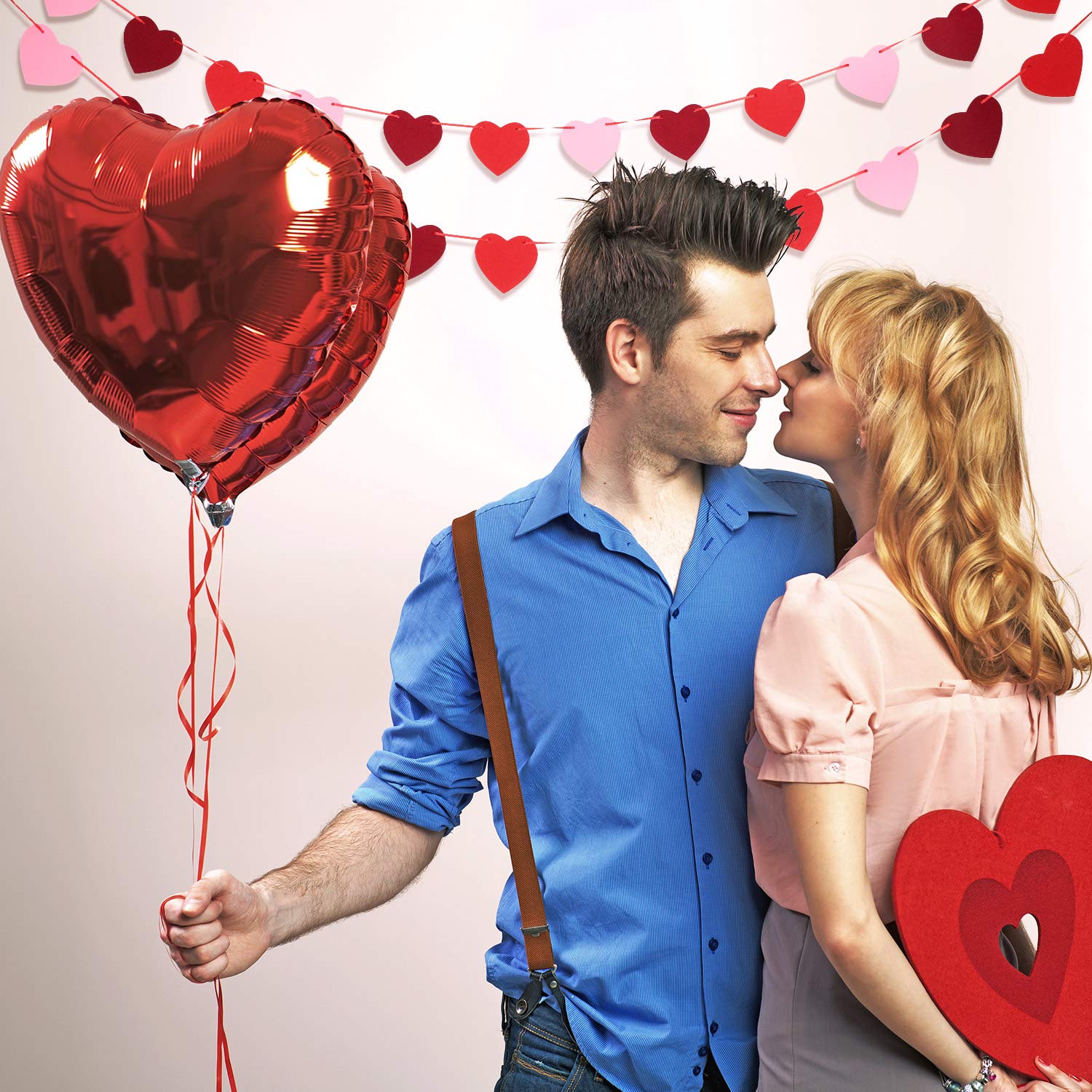 Tatuo Valentine's Day Heart Garland Decorations - Felt Heart Banner for Valentine's Day, Weddings, Birthdays & Parties (4-Pack) - Perfect for Home, Office & Holiday Decor