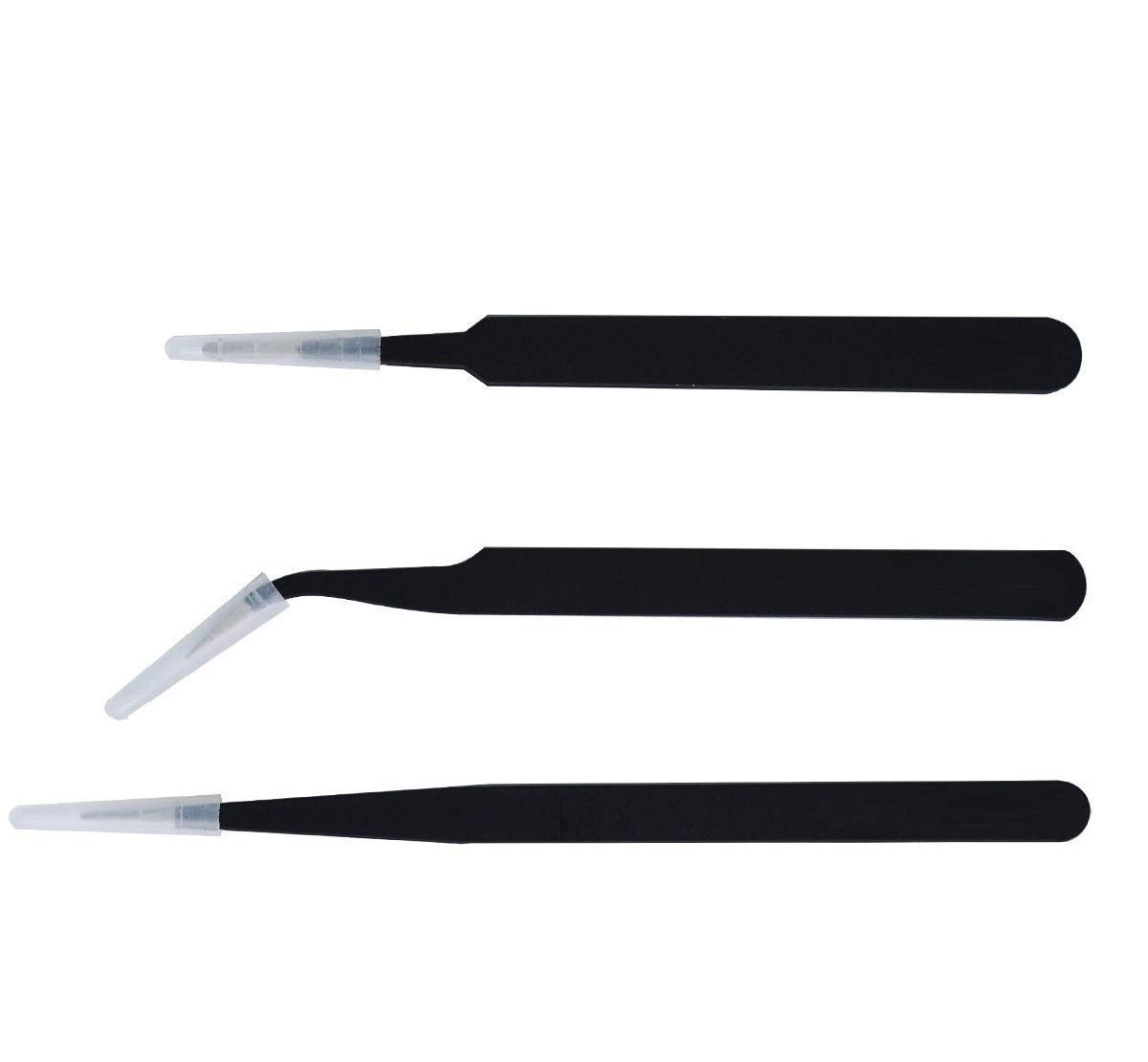PagKis Set of 3 ESD Safe Tweezers for Electronics Repair - Slim Pointed, Round Blunt & Curved Tips | Precision Tools for Circuit Board, Jewelry Making & Watch Repair | Anti-Static Stainless Steel Tweezers Kit