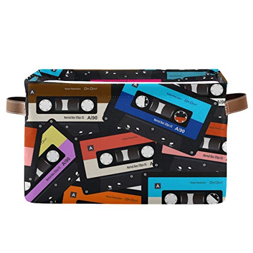 Colorful Rectangular Storage Bin with Handles - Music Cassette Tape Design Toy Organizer Basket for Kids Room, Laundry, Pets & Closet Storage - Perfect for Organizing Toys, Clothes and Pet Supplies