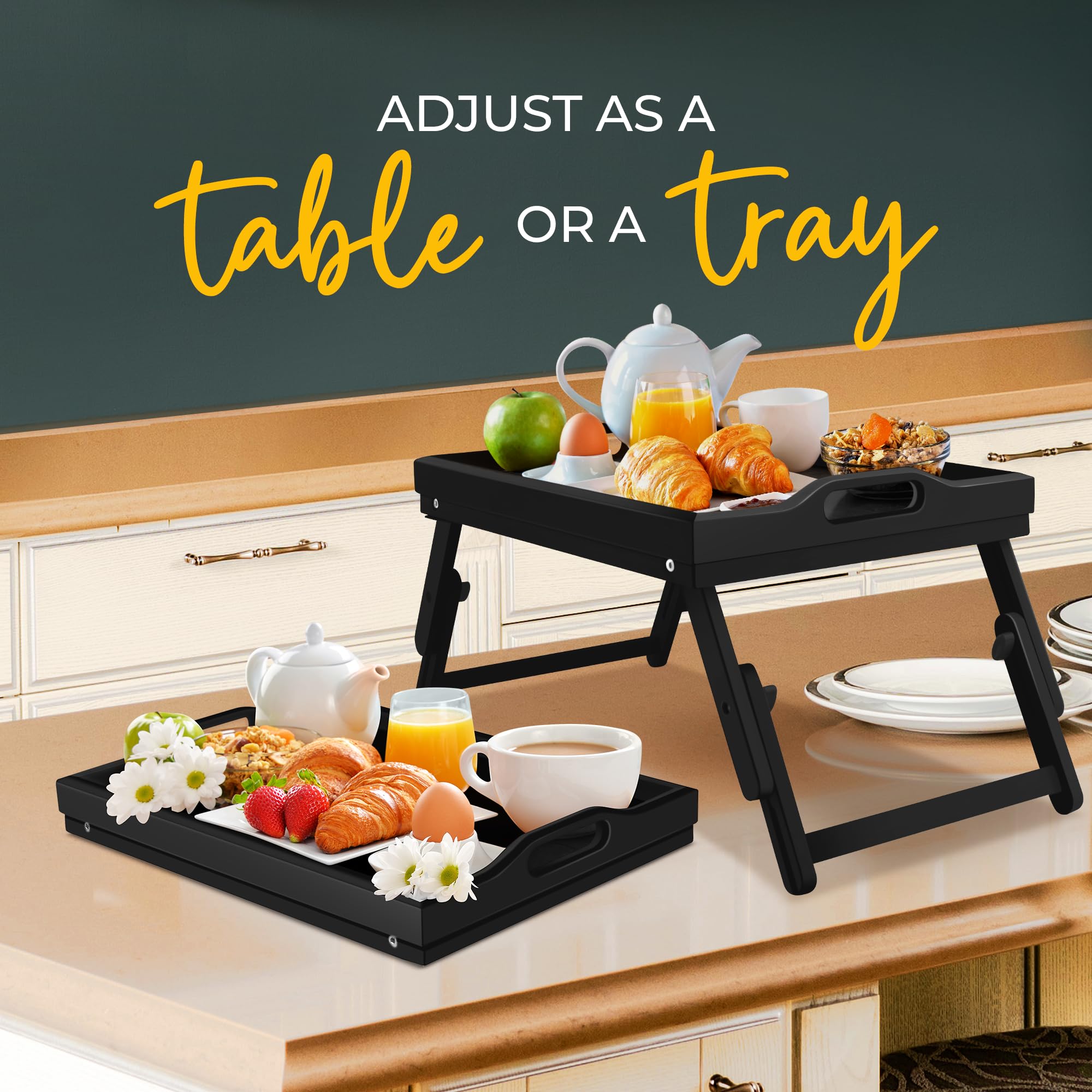 Adjustable Height Bamboo Bed Tray Table with Foldable Legs & Secure Locks - Multi-Purpose Breakfast Tray for Sofa, Bed, Office & Dining | Perfect as Laptop Desk, Reading Stand or Meal Tray | Eco-Friendly 100% Bamboo Construction for Home & Office Use